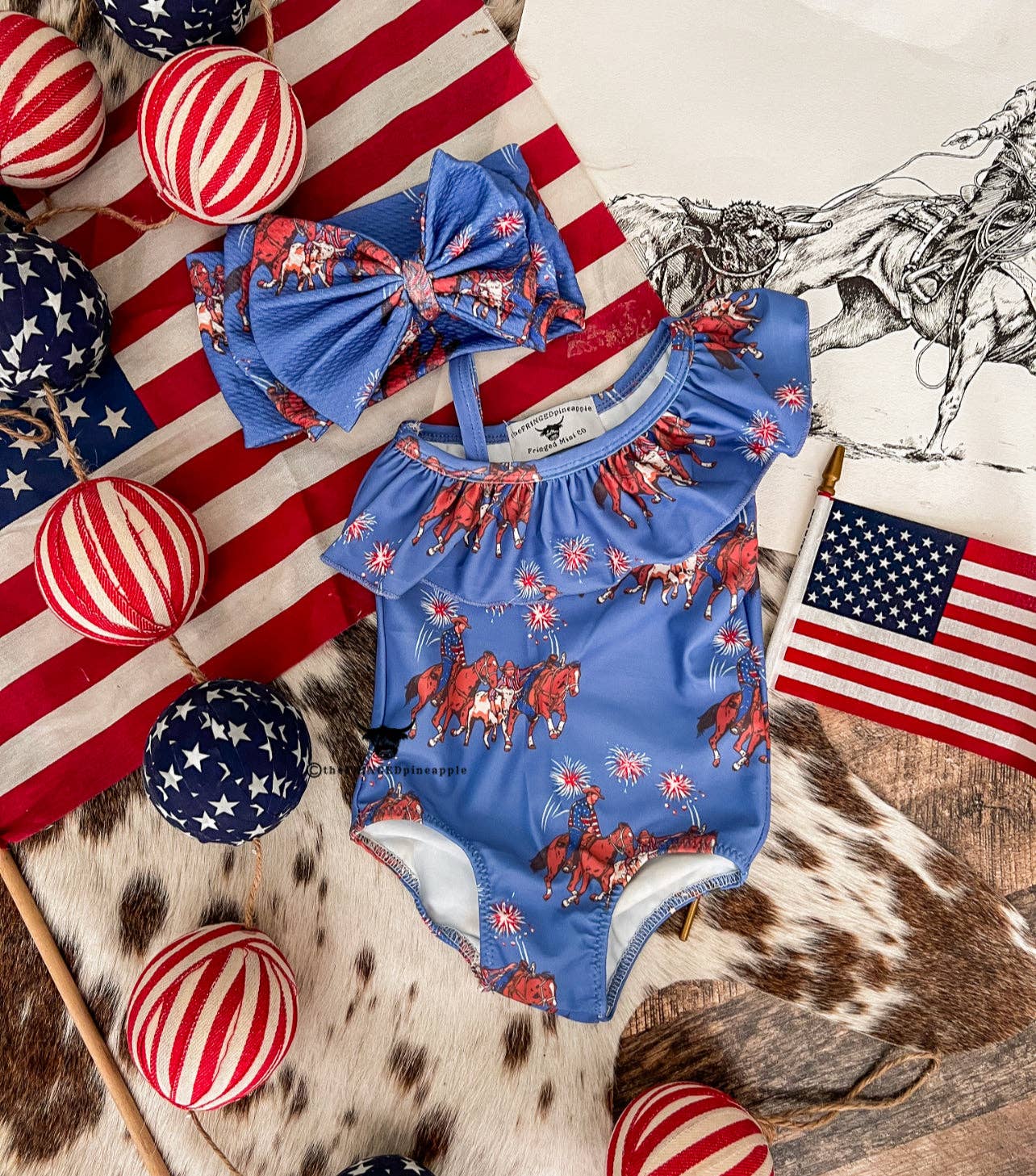 Western 4 Of July-Bulldogger Ruffle Swimsuit