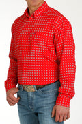 Men’s Cinch LS Red Patterned Shirt (2028)