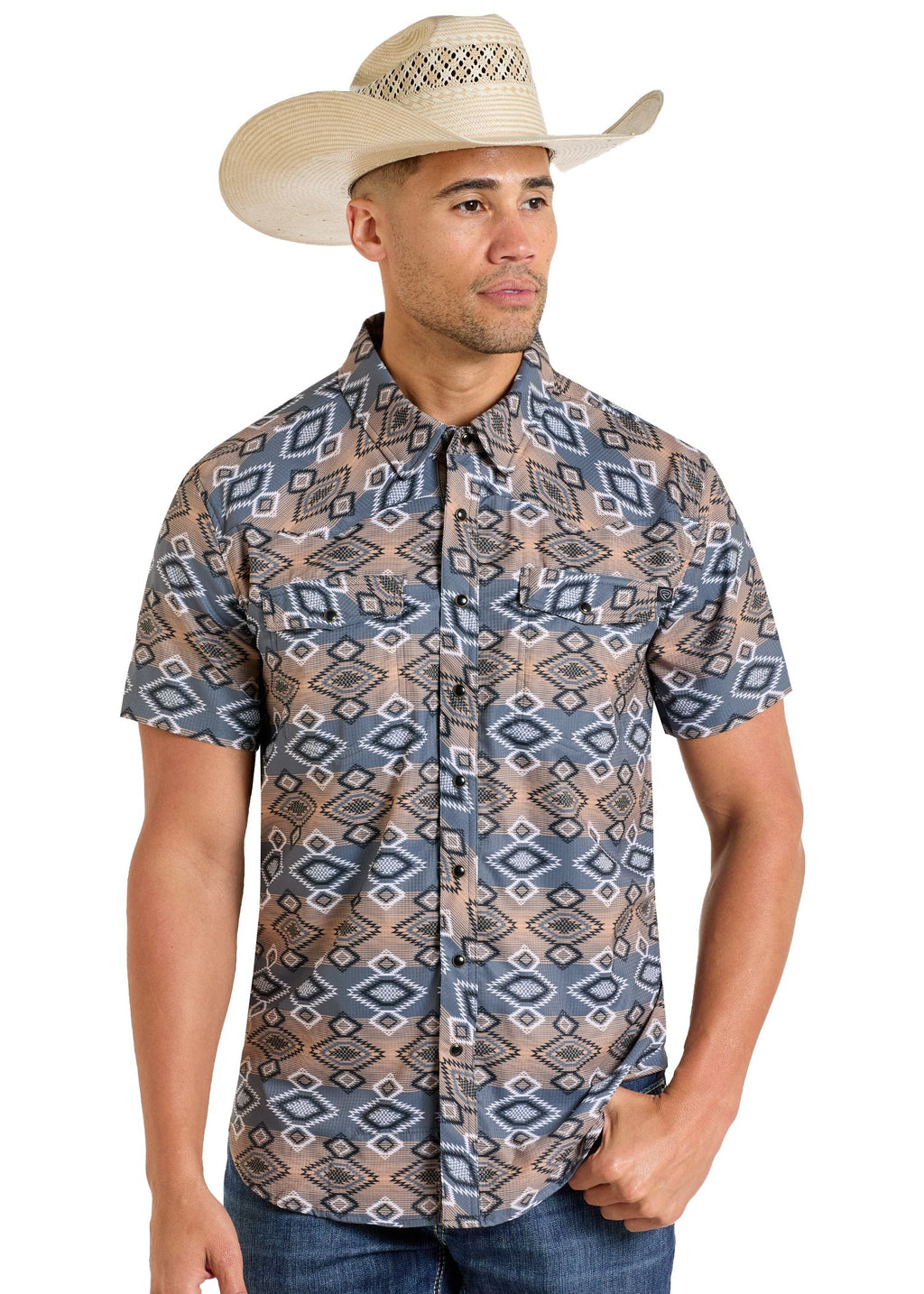 Rock & Roll Brown Aztec Short Sleeve Shirt