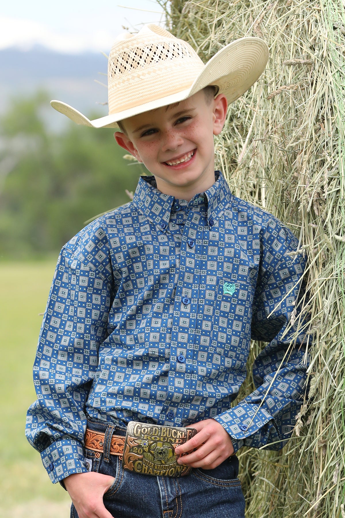 Boy’s Royal Blue Patterned Shirt (0385)