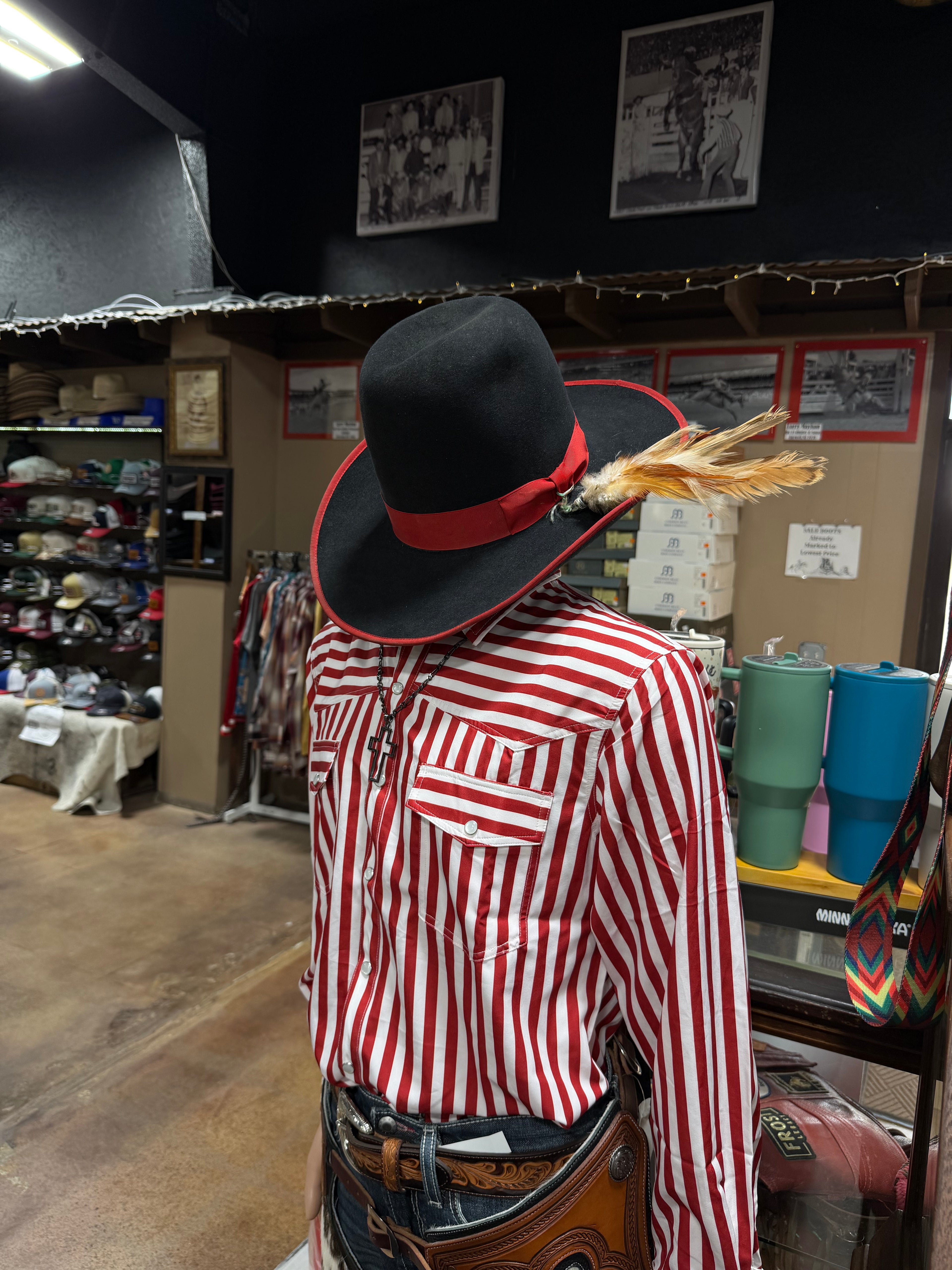 Men’s Red & White Stripe Button Down Shirt