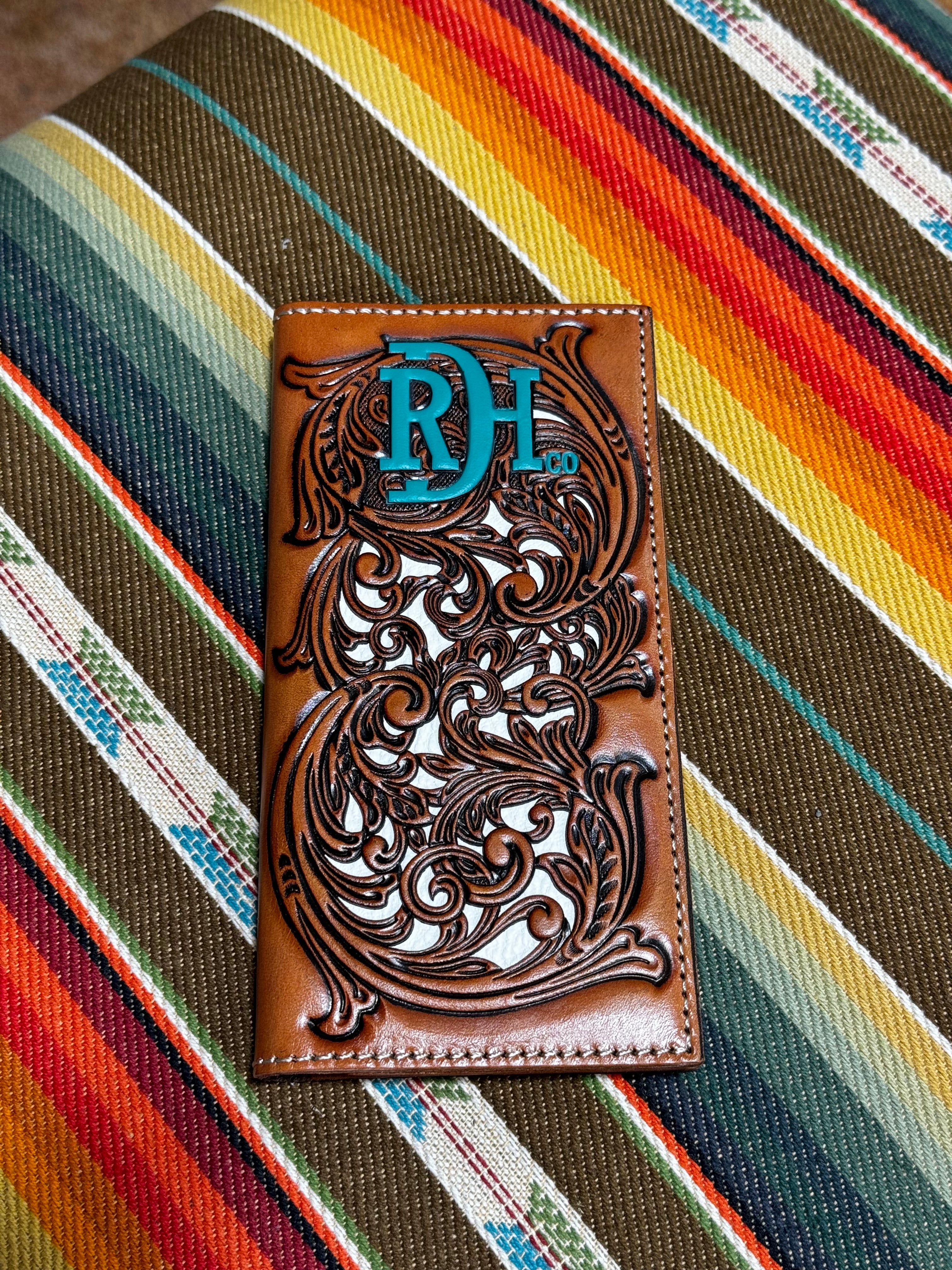 Red Dirt Hat Tooled with White Inlay Rodeo Wallet(76w3)