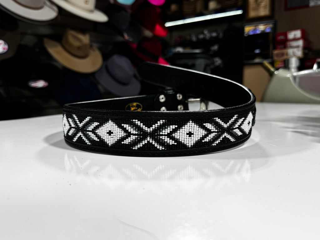 Black & White Aztec Beaded Belt