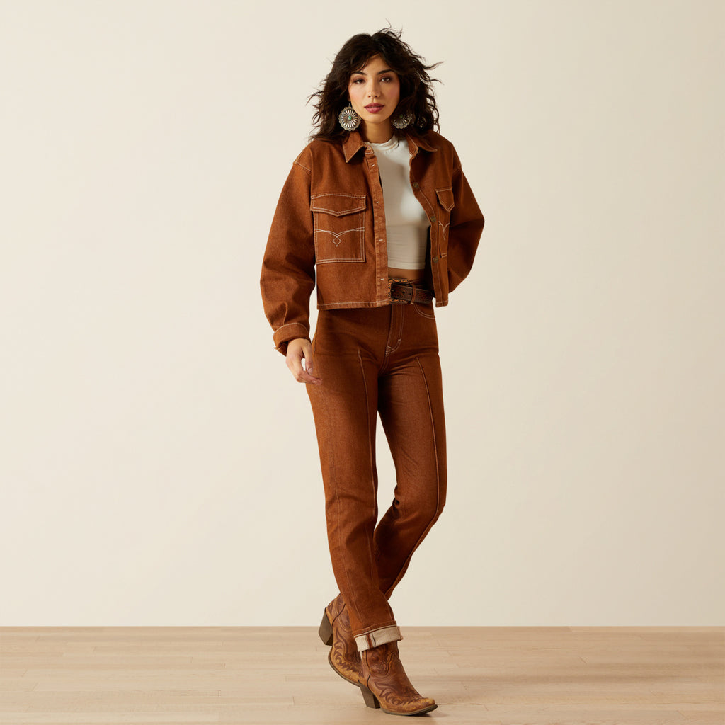 Women’s Boxy Cropped Pecan Denim Jacket