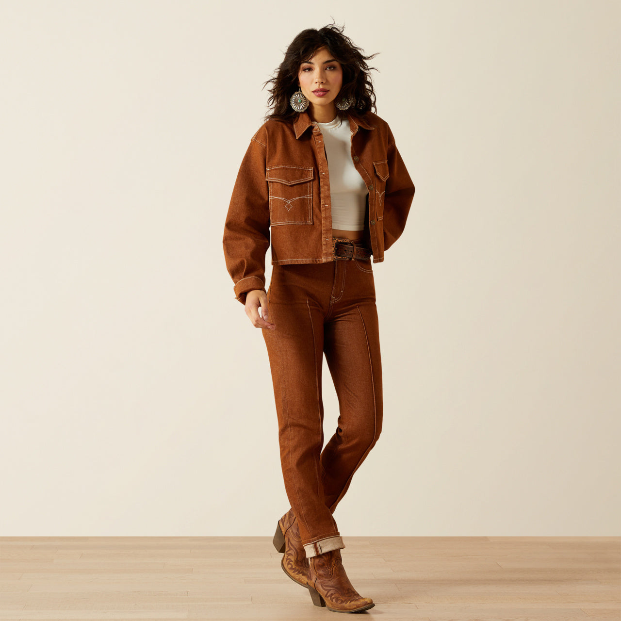 Women’s Boxy Cropped Pecan Denim Jacket