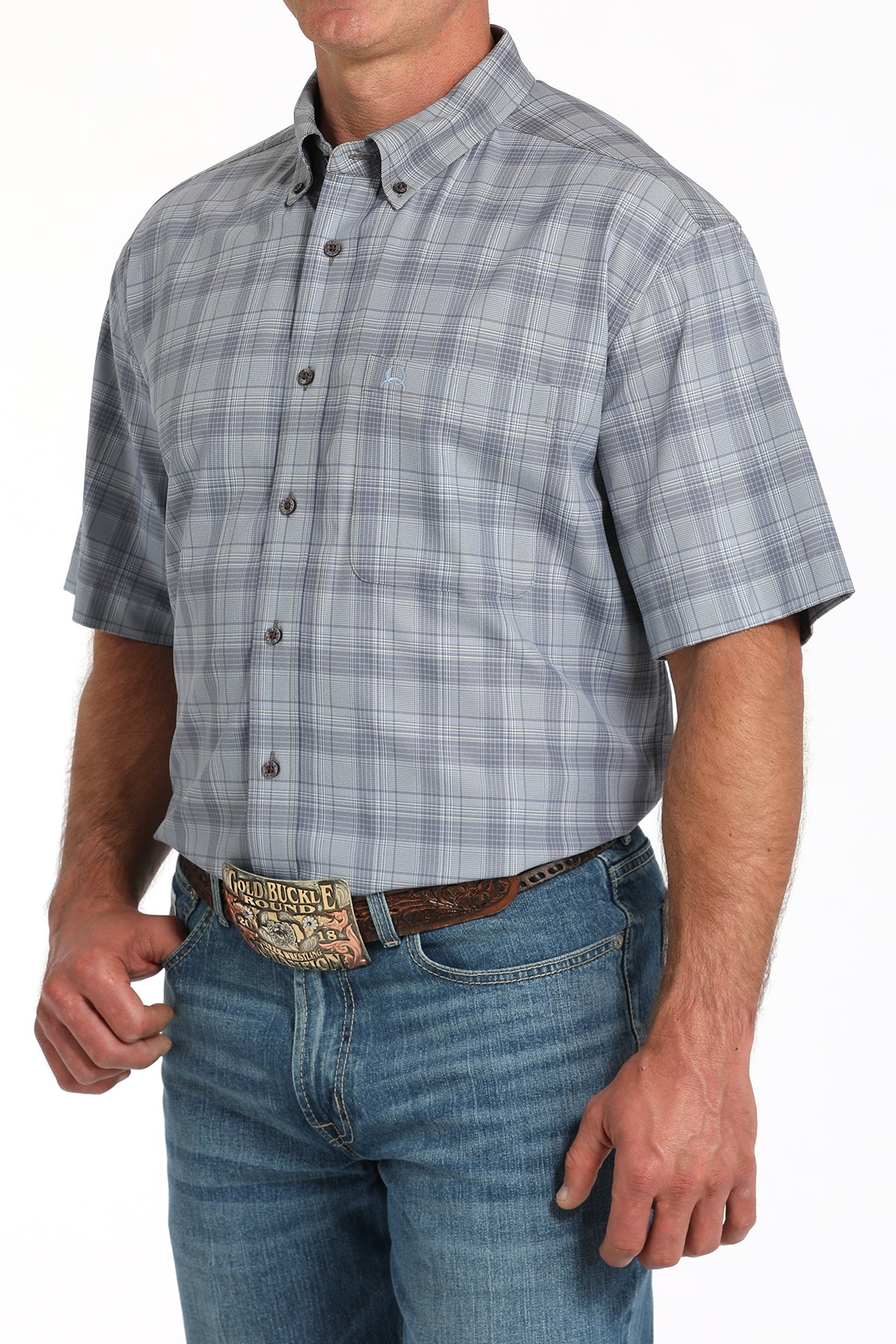 Cinch Men’s Grey Plaid SS Shirt (4153)