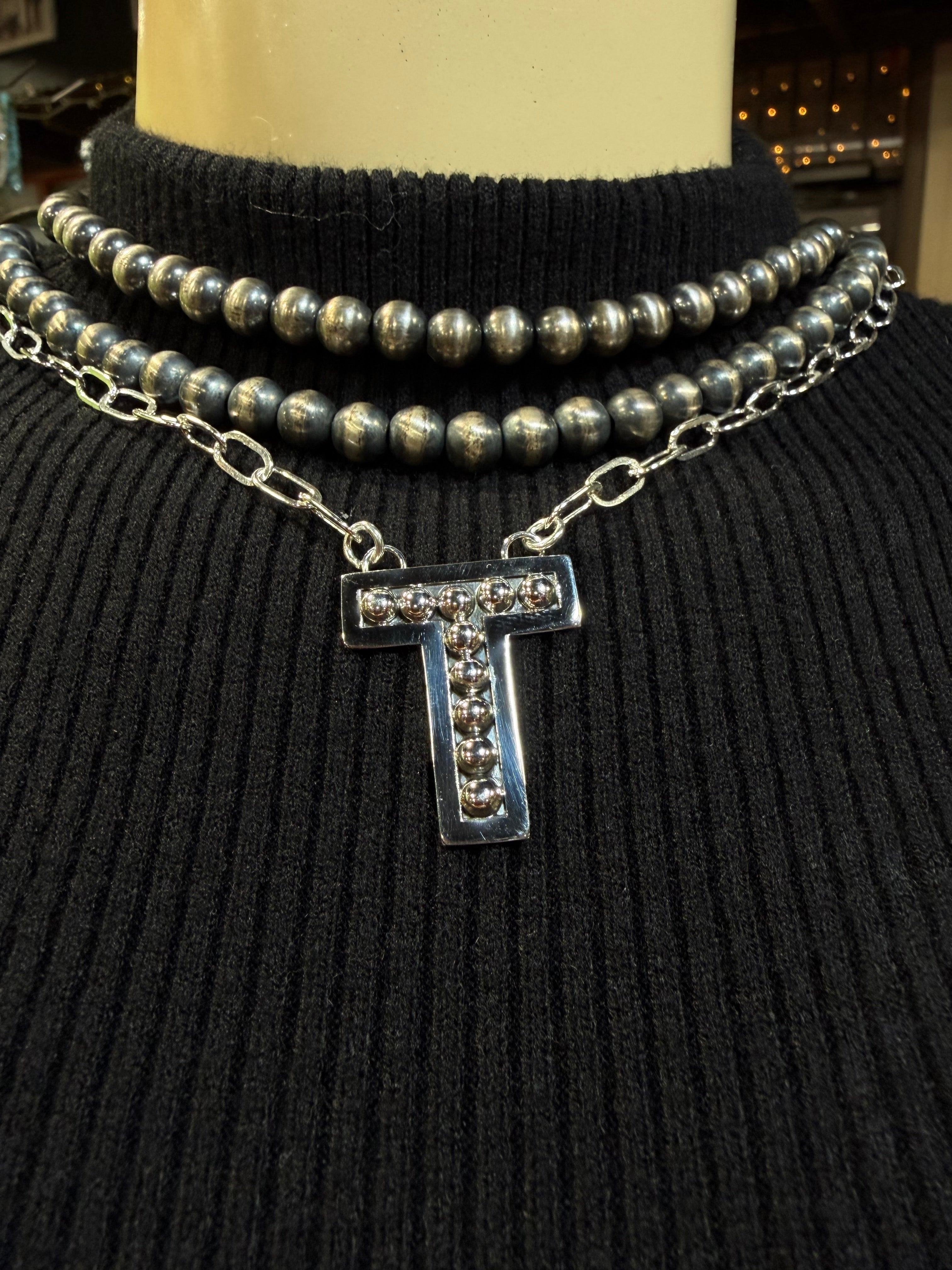 Navajo Pearl Initial Necklace