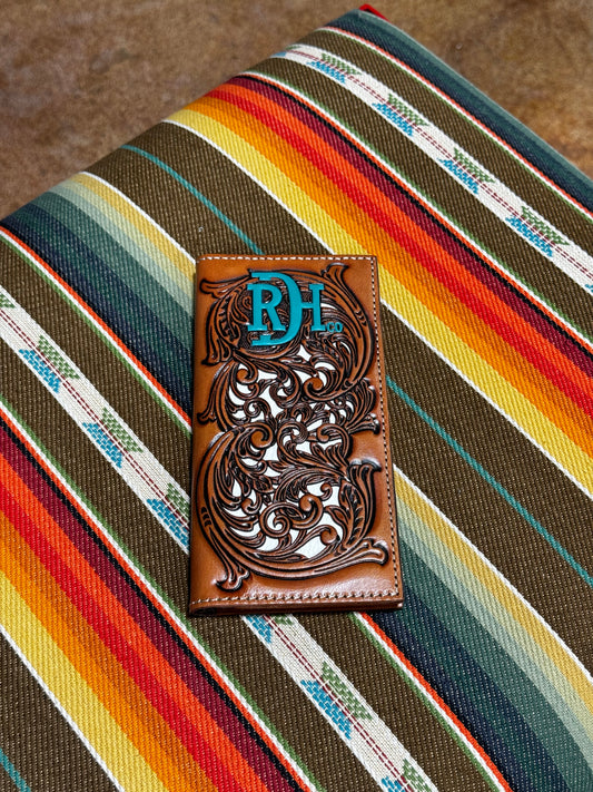 Red Dirt Hat Tooled with White Inlay Rodeo Wallet(76w3)