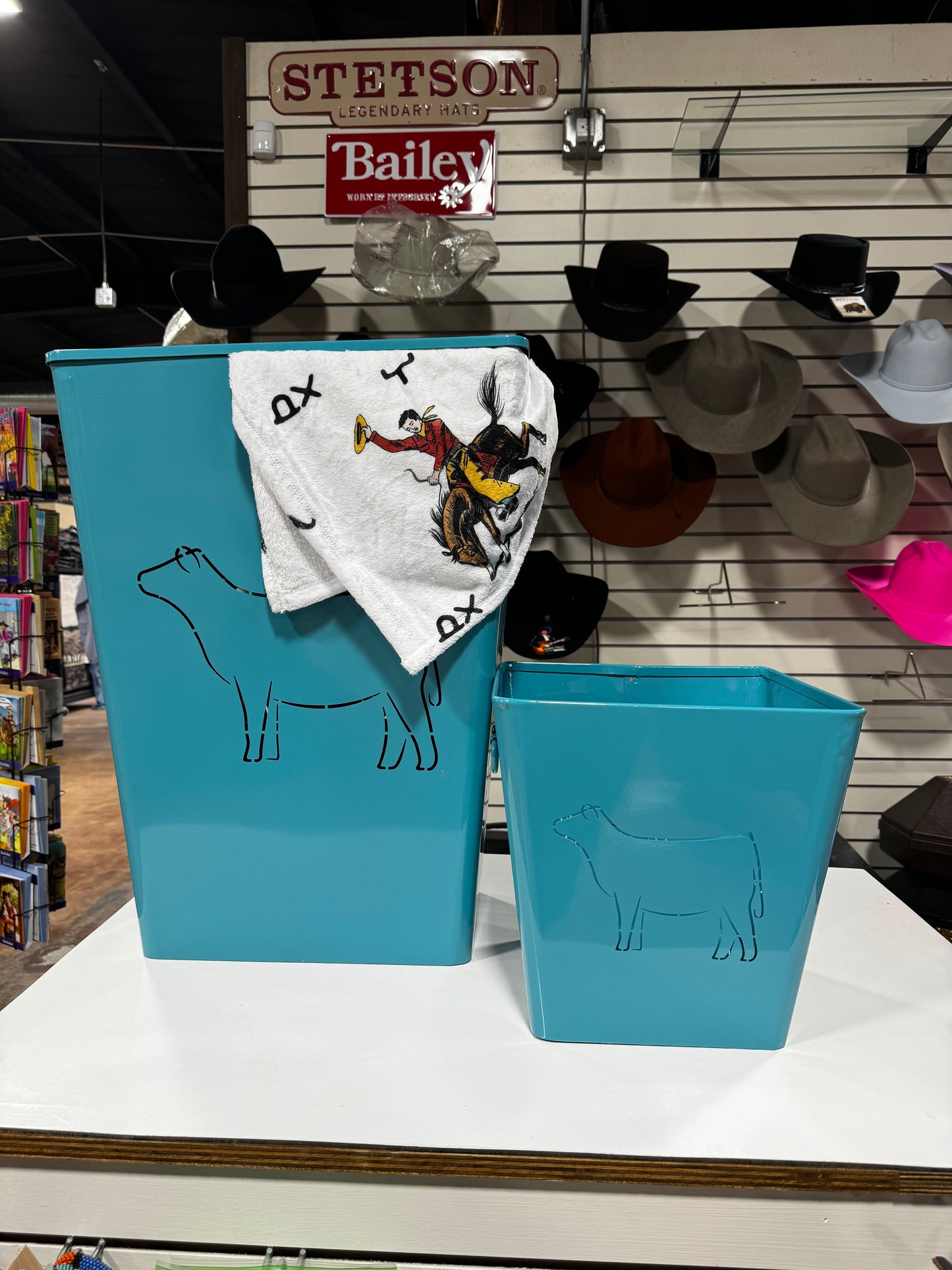 Turquoise Show Calf Trash Bin