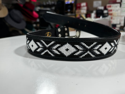 Black & White Aztec Beaded Belt