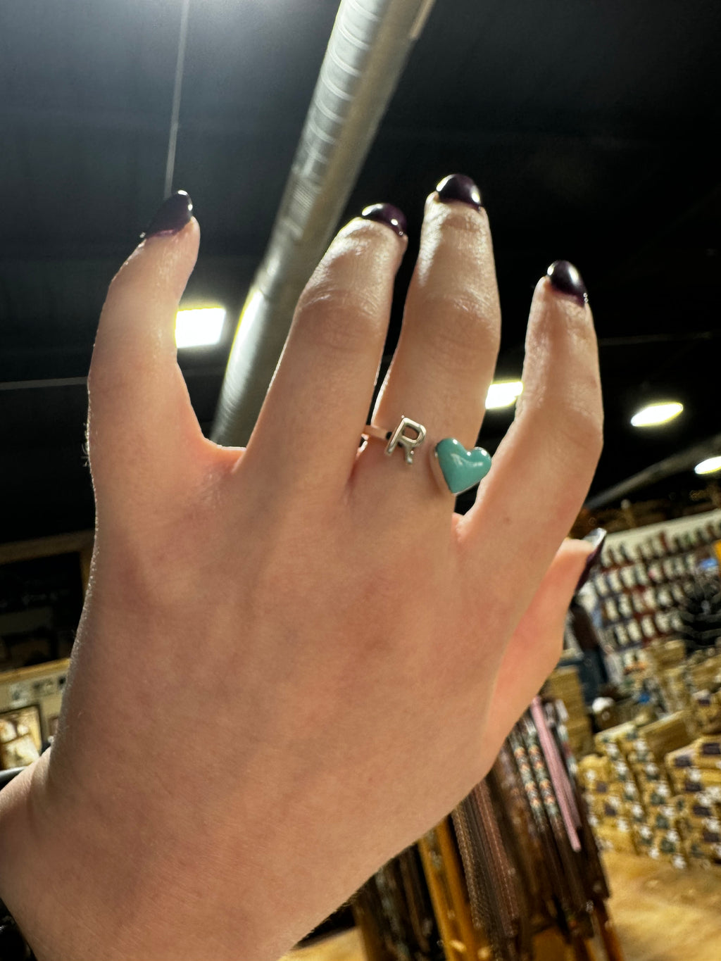 Turquoise Heart Initial Rings