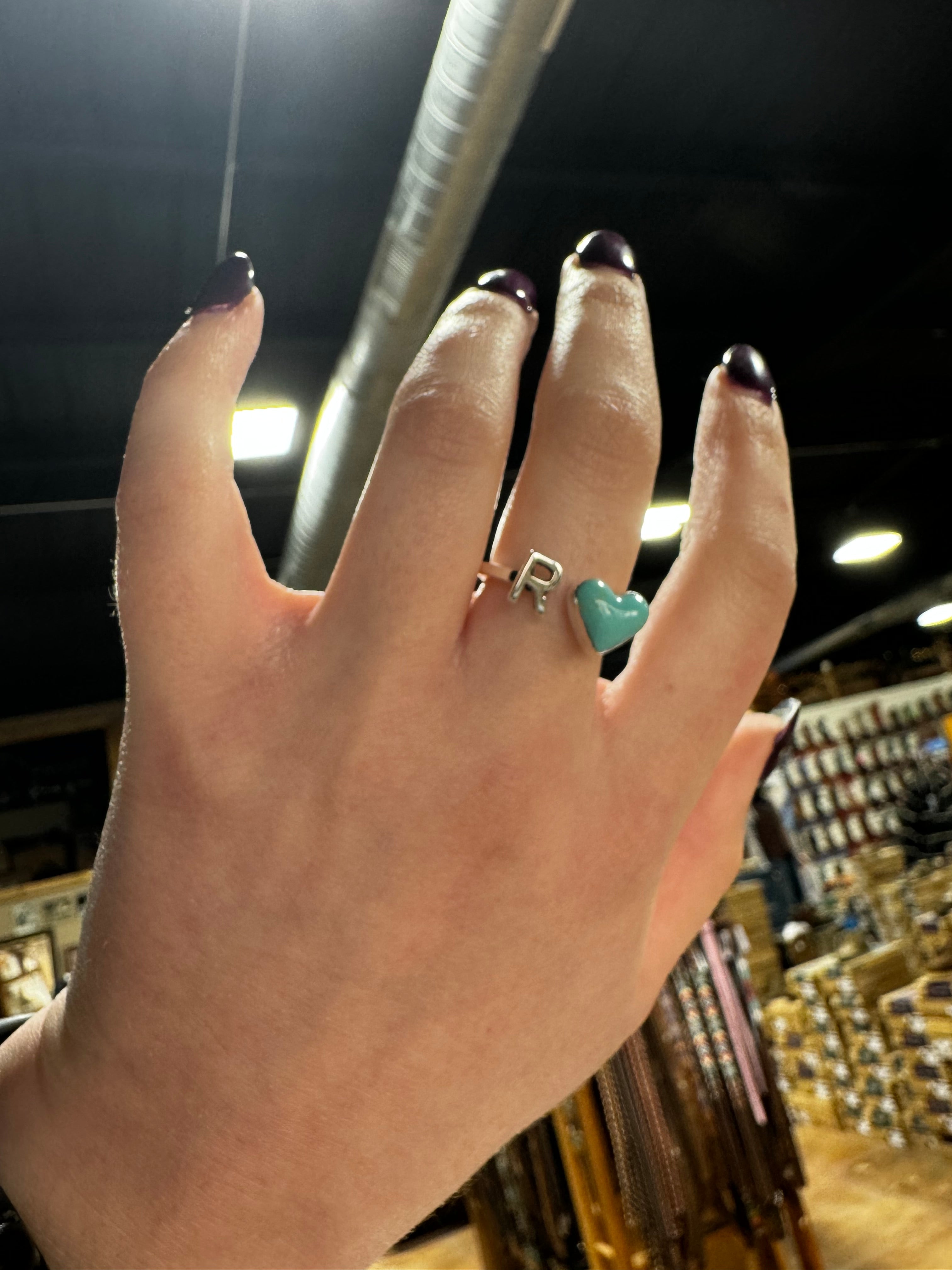 Turquoise Heart Initial Rings