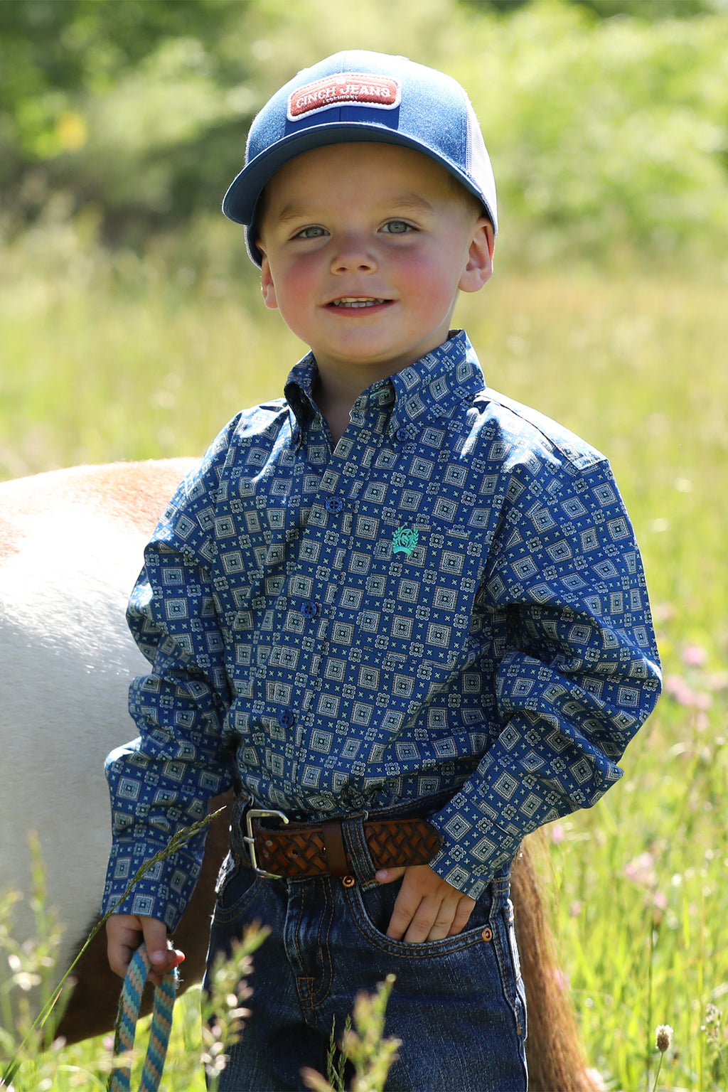 Toddler & Infant Royal Blue Patterned Shirt
