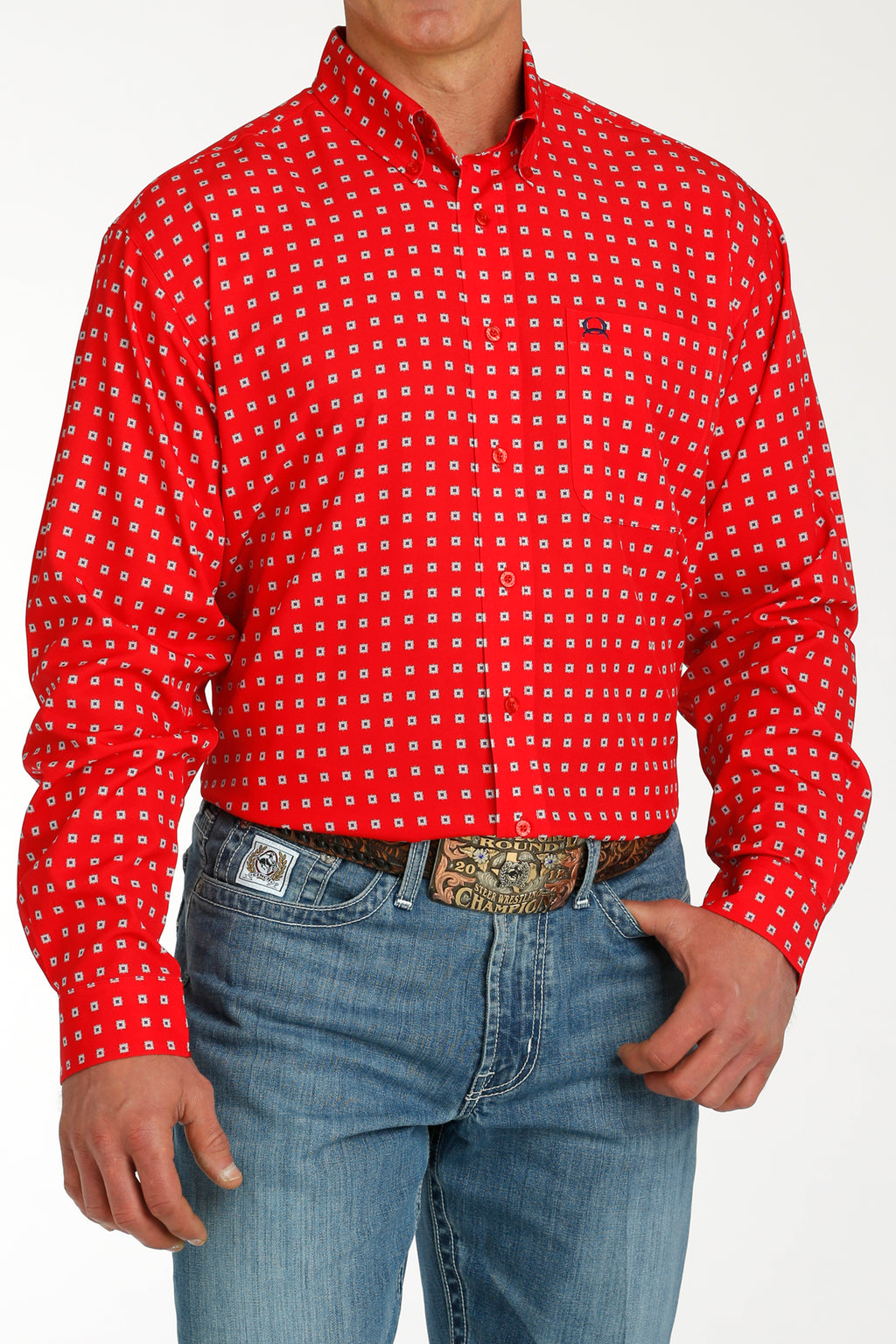 Men’s Cinch LS Red Patterned Shirt (2028)