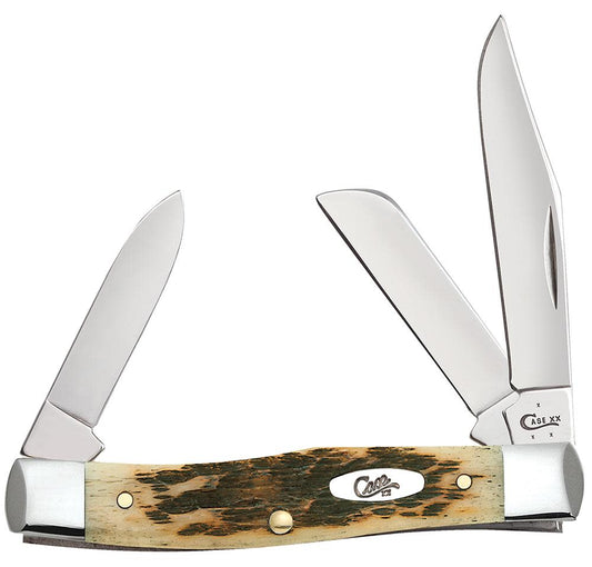 Peach Seed Jig Amber Bone CS Medium Stockman with Pen Blade (00079)