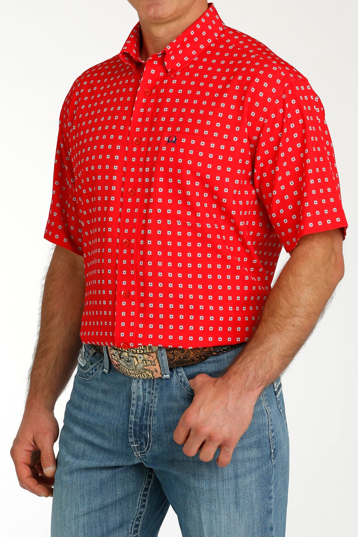 Men’s Cinch SS Red Patterned Shirt (4137)