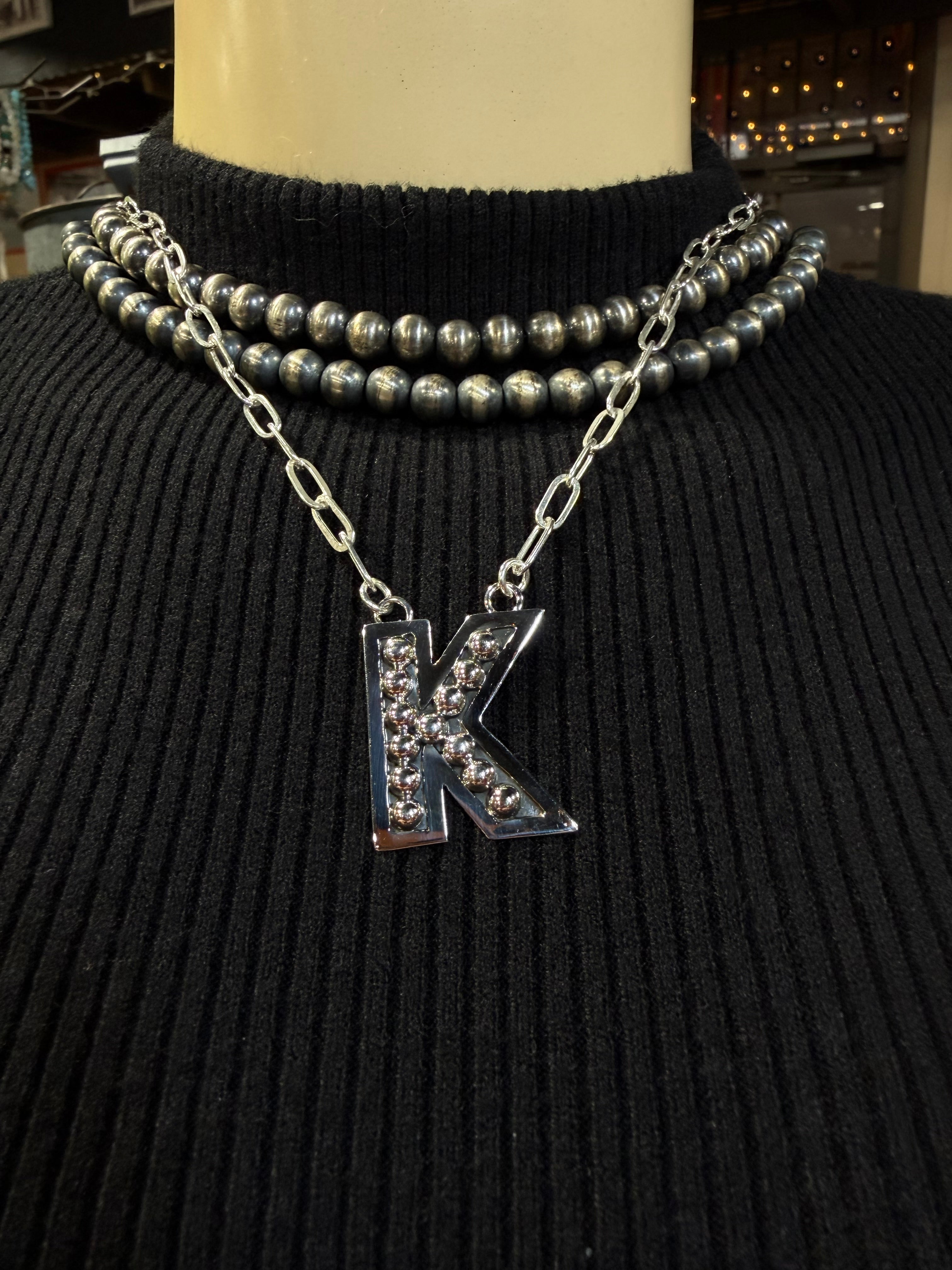 Navajo Pearl Initial Necklace