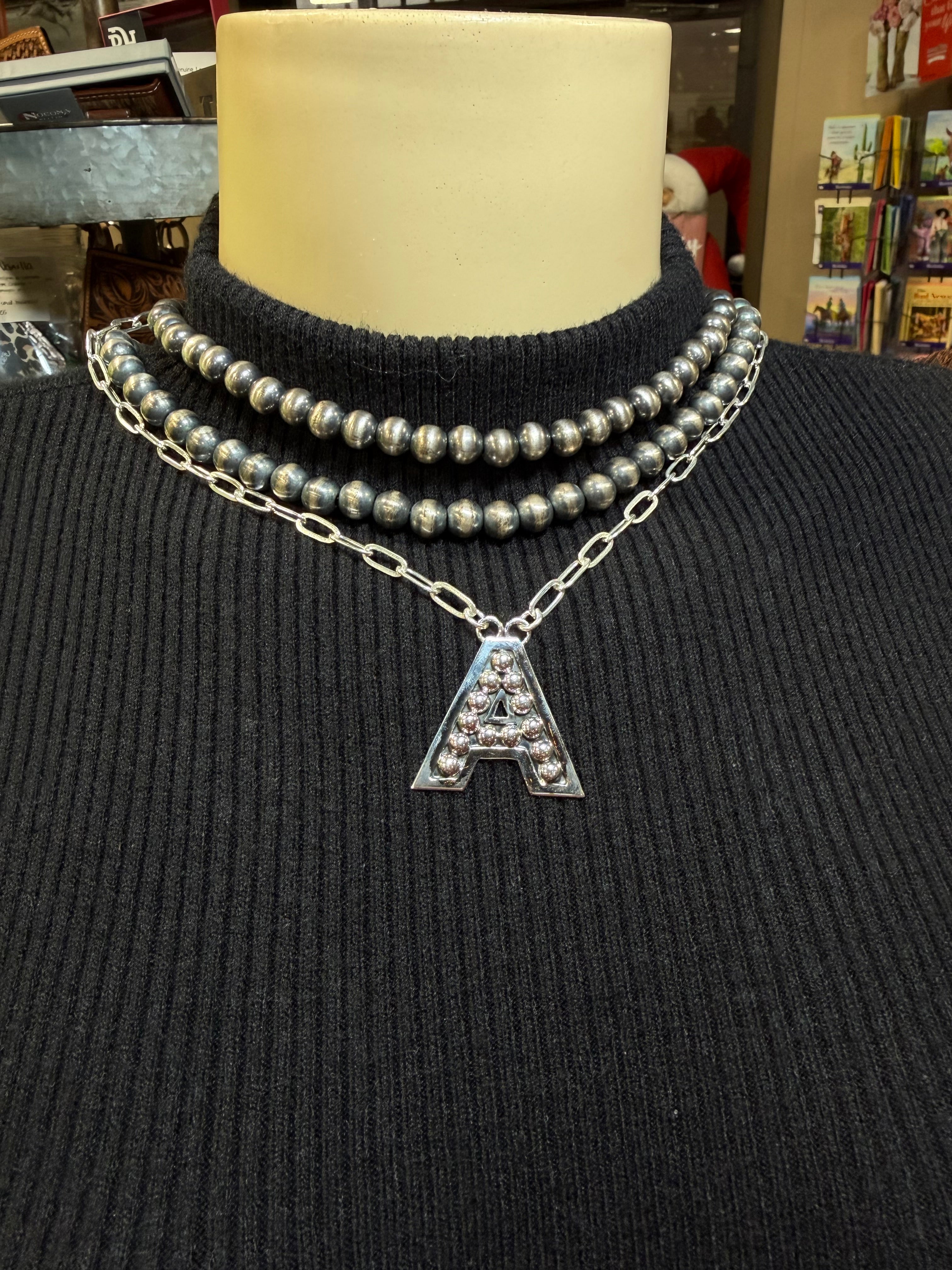 Navajo Pearl Initial Necklace