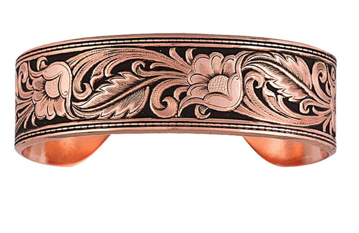 Burnished LeatherCut Floral Cuff Bracelet (BC2598C-BK)