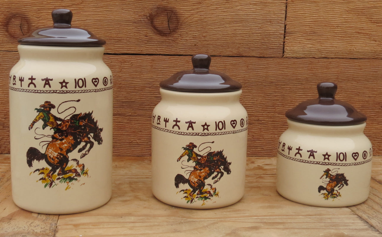 3 piece canister set, bronco