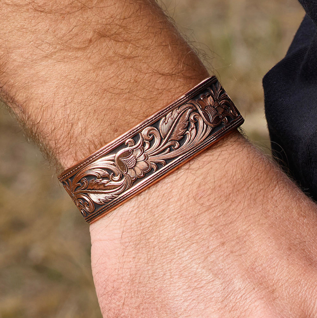 Burnished LeatherCut Floral Cuff Bracelet (BC2598C-BK)