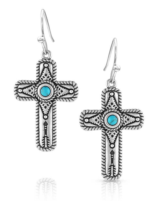 Faith on Point Turquoise Cross Earrings (ER5303)