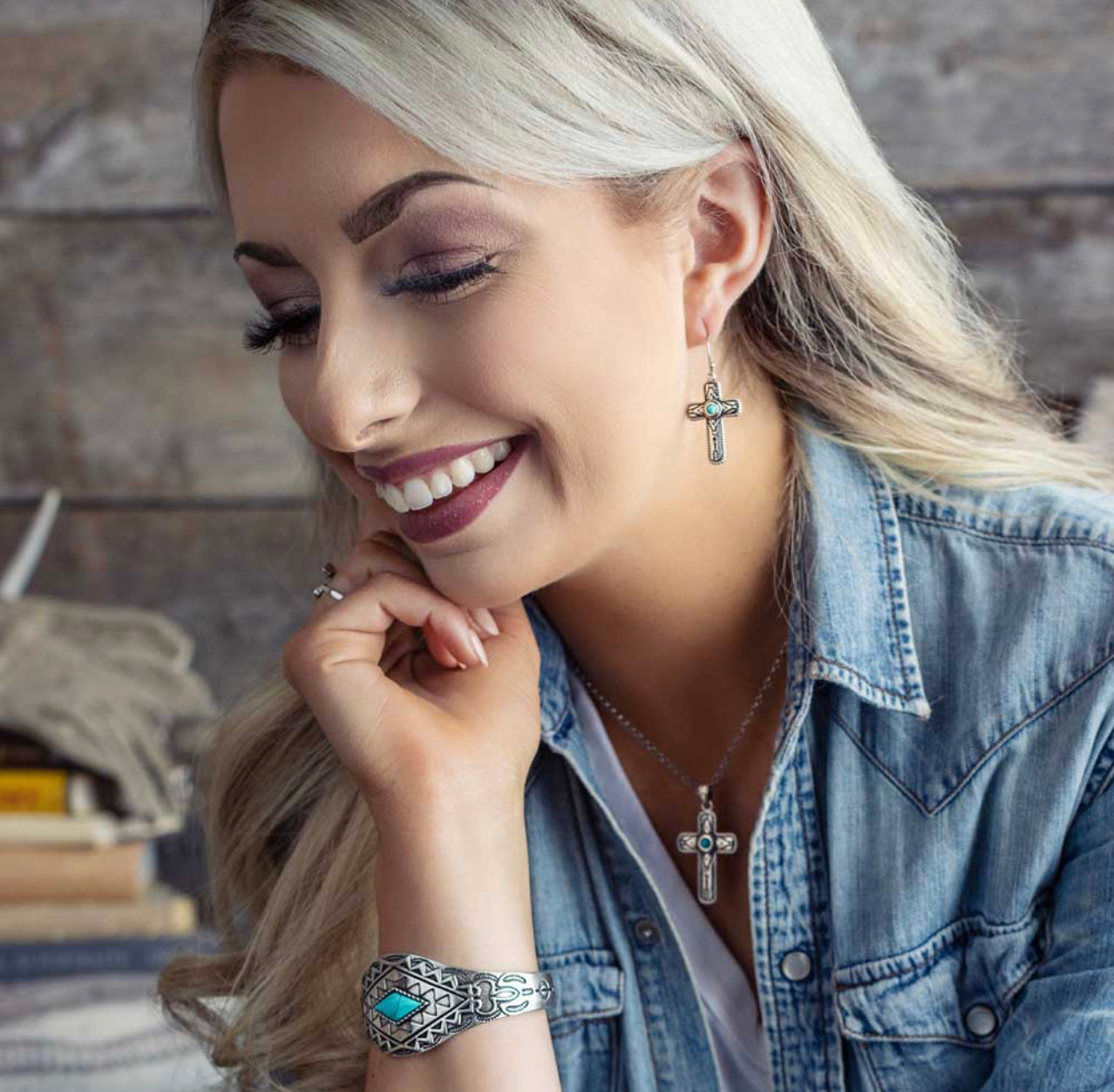 Faith on Point Turquoise Cross Earrings (ER5303)