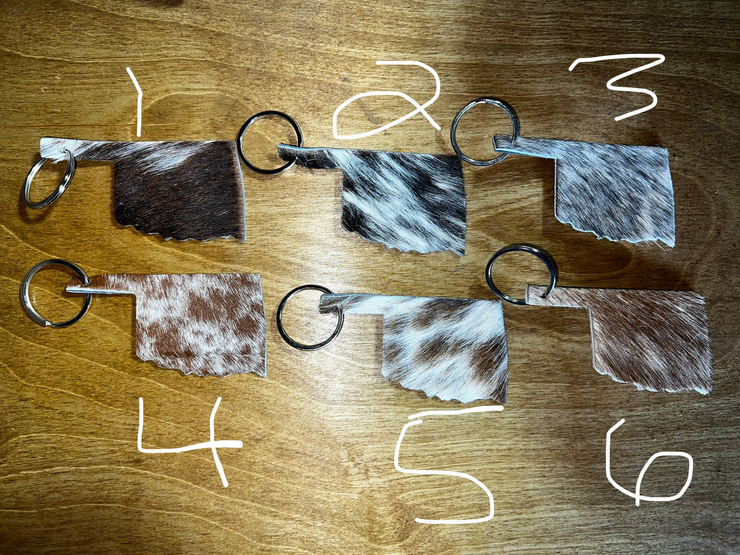 Oklahoma Cowhide Keychains