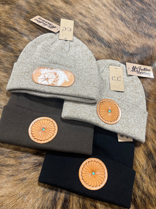 Leather Patch Beanies