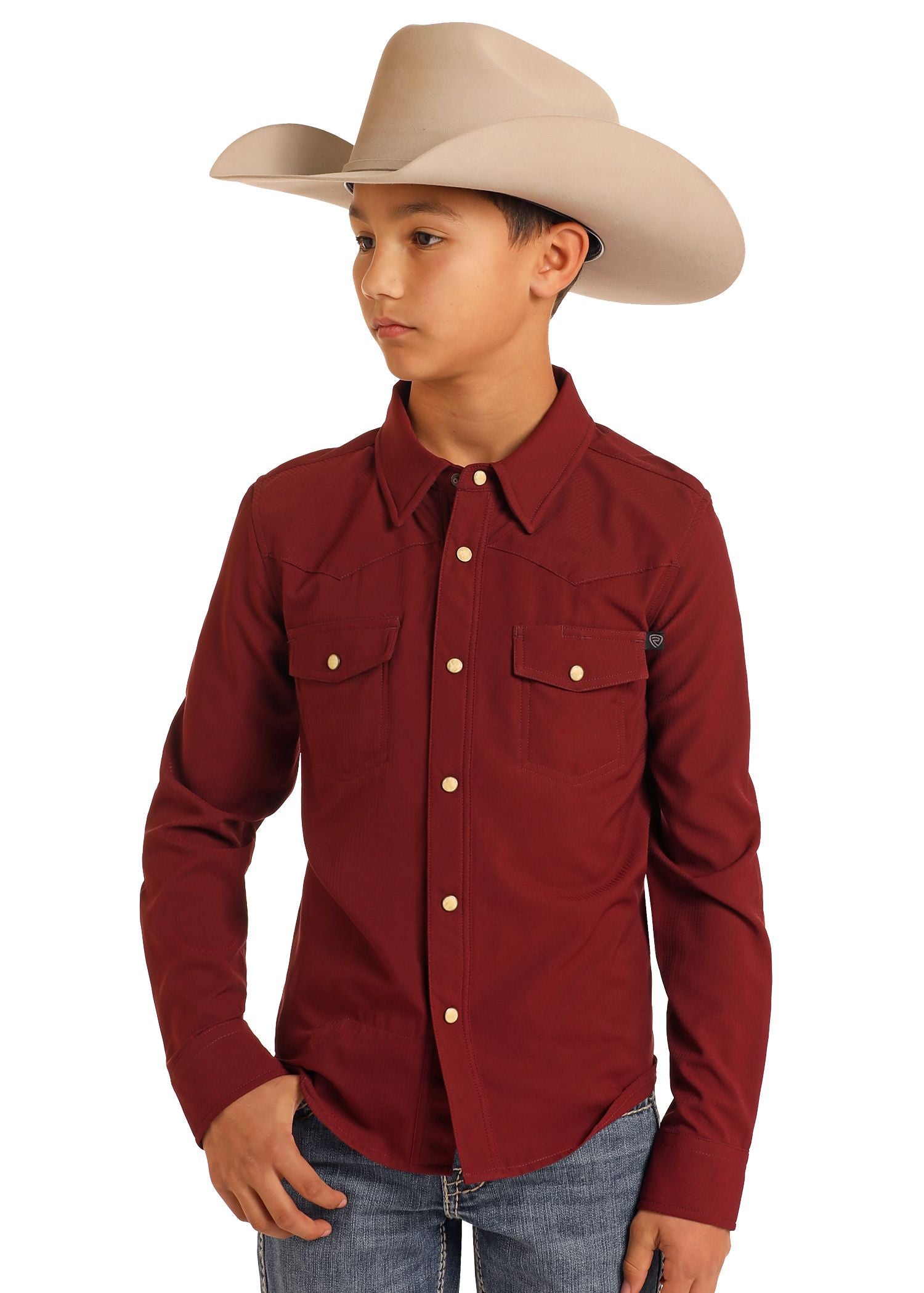 Boys Solid Maroon LS Shirt (6797)