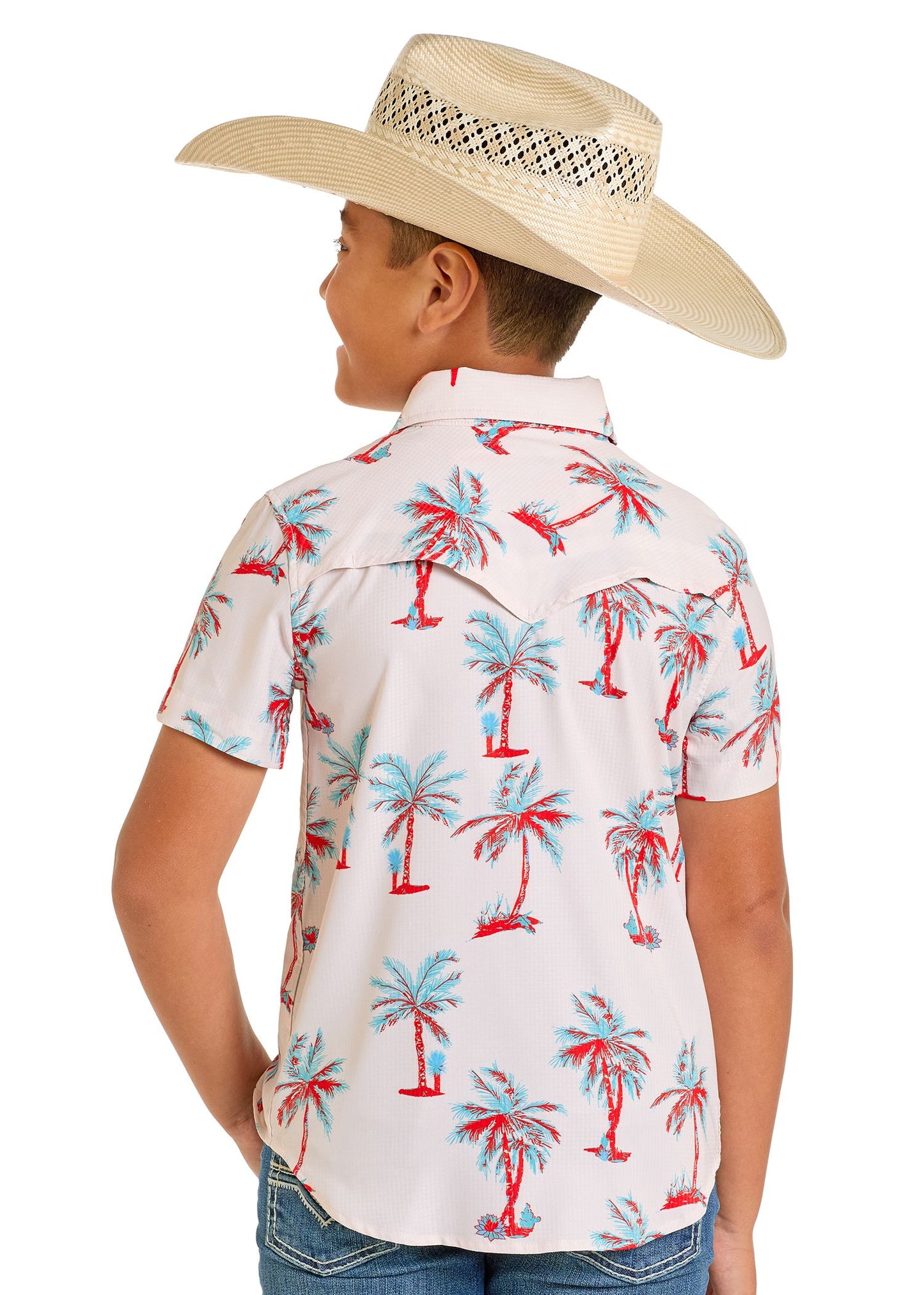 Boys Palm Print SS Shirt