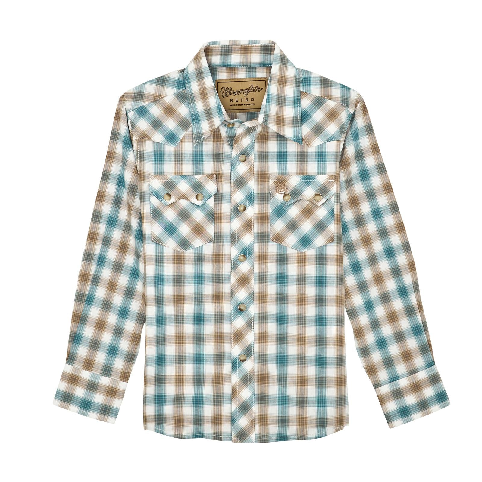 Wrangler Boys Turquoise/Brown Plaid Shirt (8059)