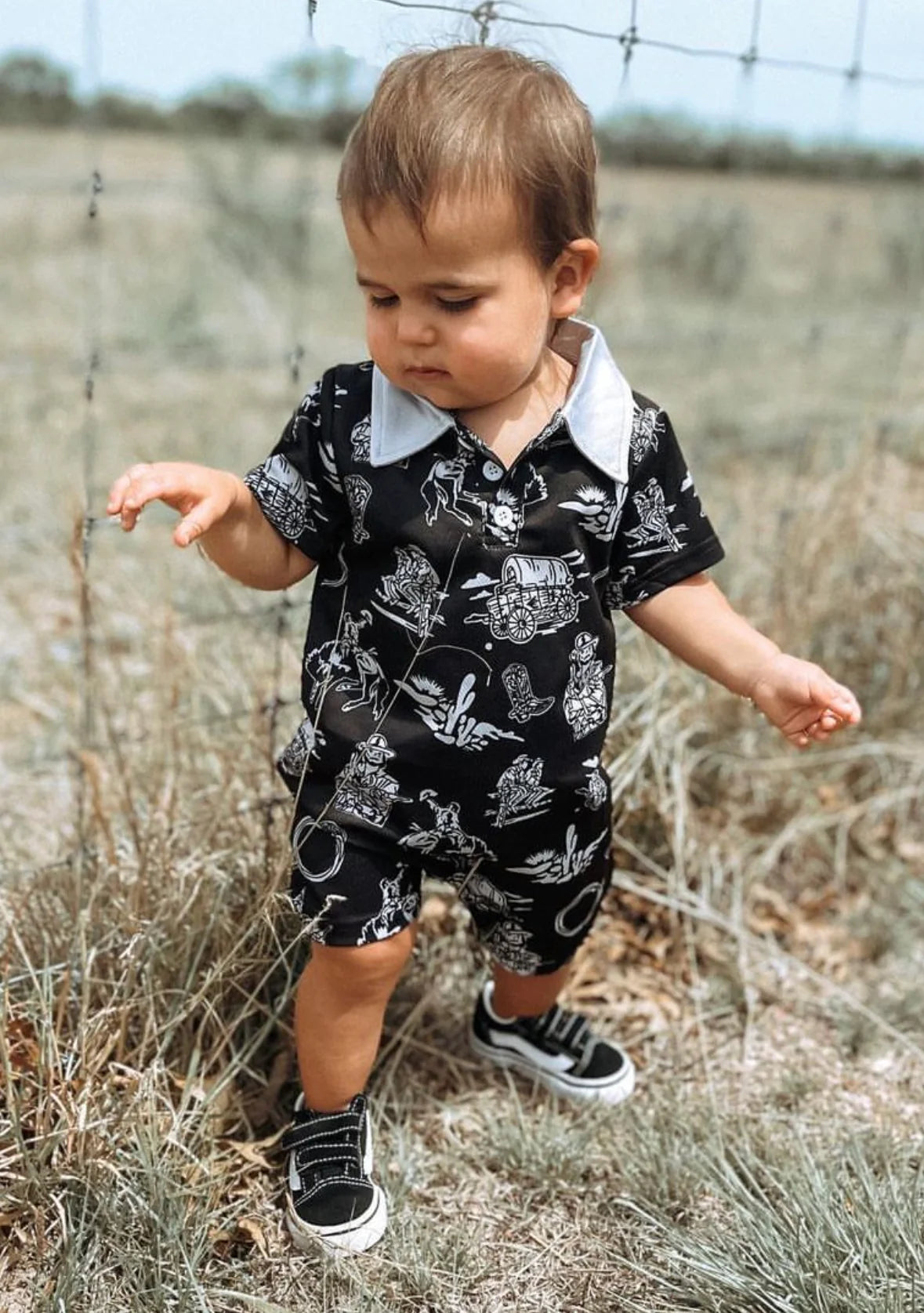 BOYS ROMPER BLACK WILD WEST PRINT (ROM03)