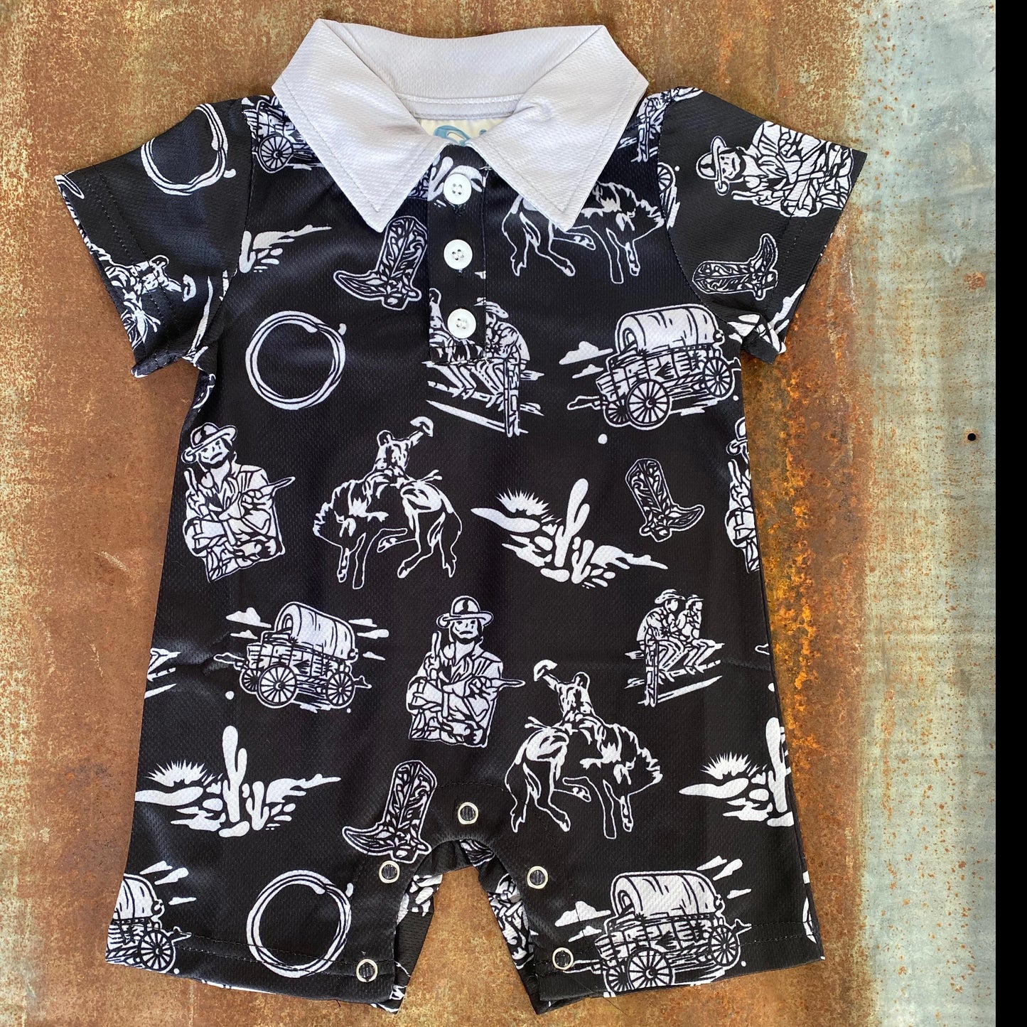 BOYS ROMPER BLACK WILD WEST PRINT (ROM03)