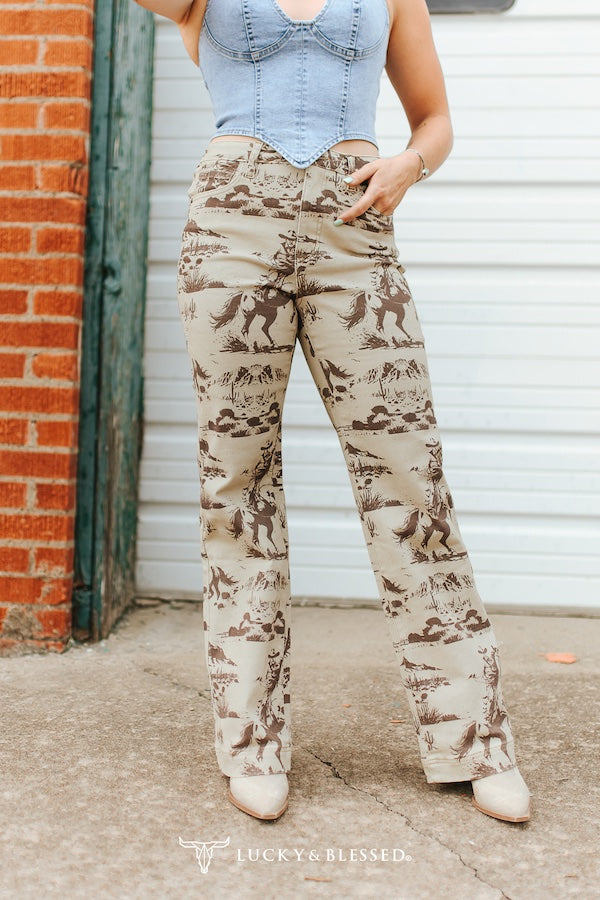 Beige Desert Printed High Rise Trouser Jeans