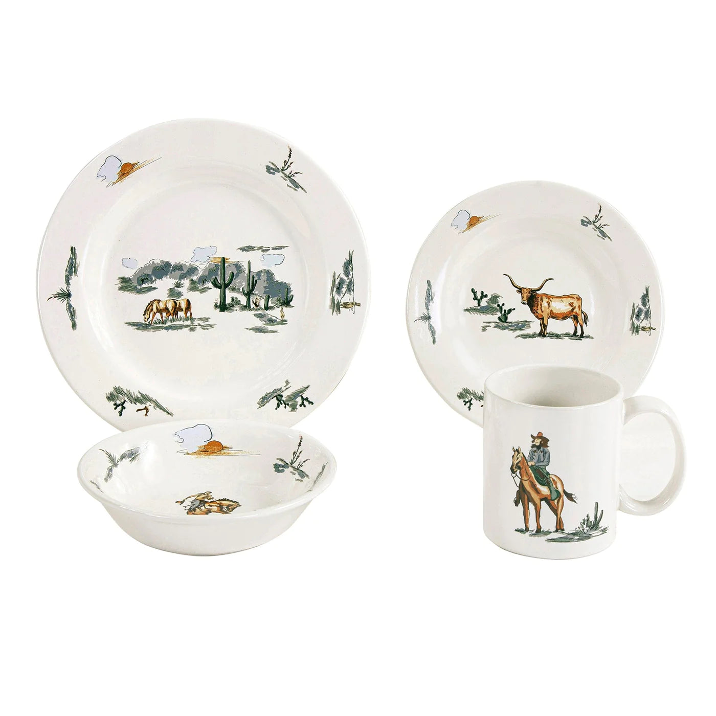 Ranch Life 16 PC Ceramic Dinnerware Set, Duffle Bag