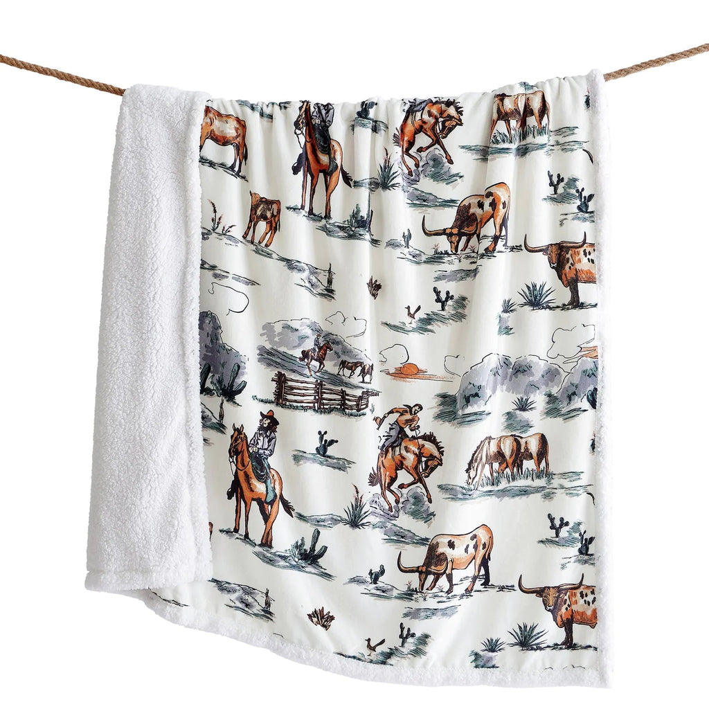Ranch Life Western Toile Campfire  Sherpa Throw