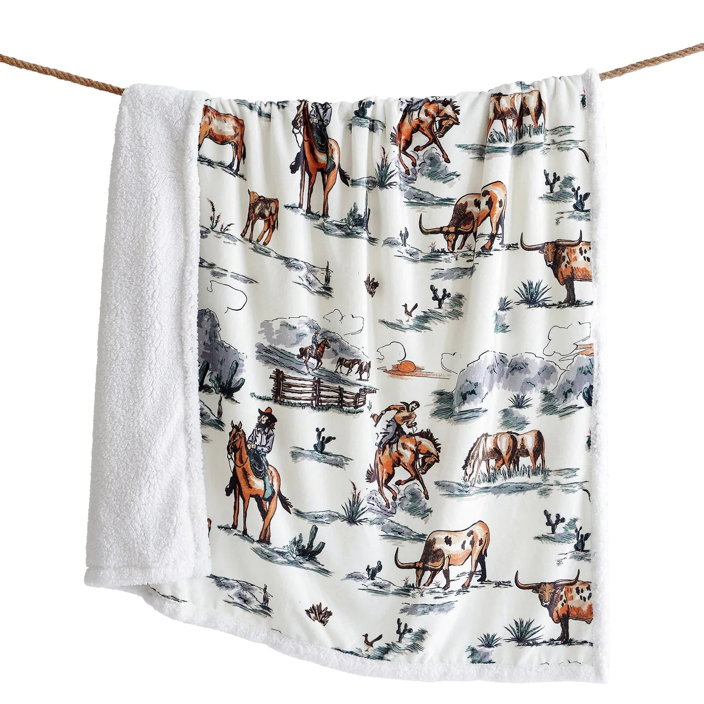 Ranch Life Western Toile Campfire  Sherpa Throw