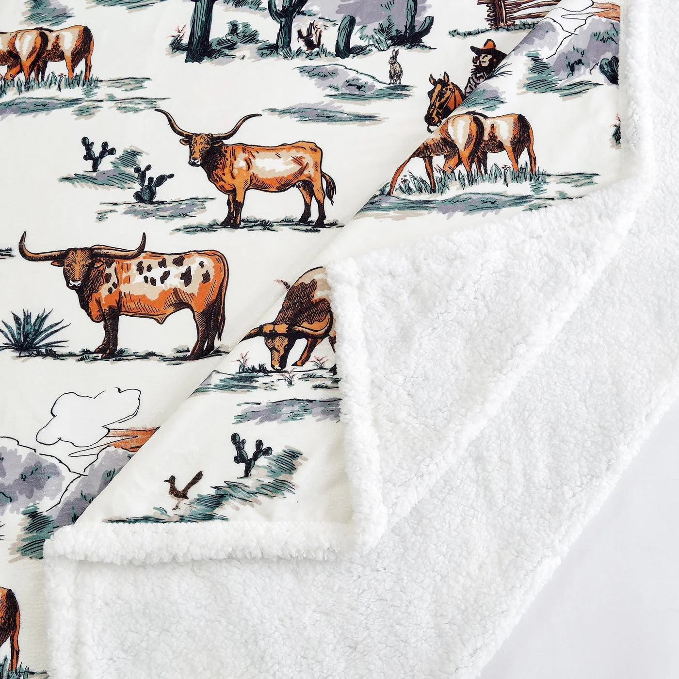 Ranch Life Western Toile Campfire  Sherpa Throw