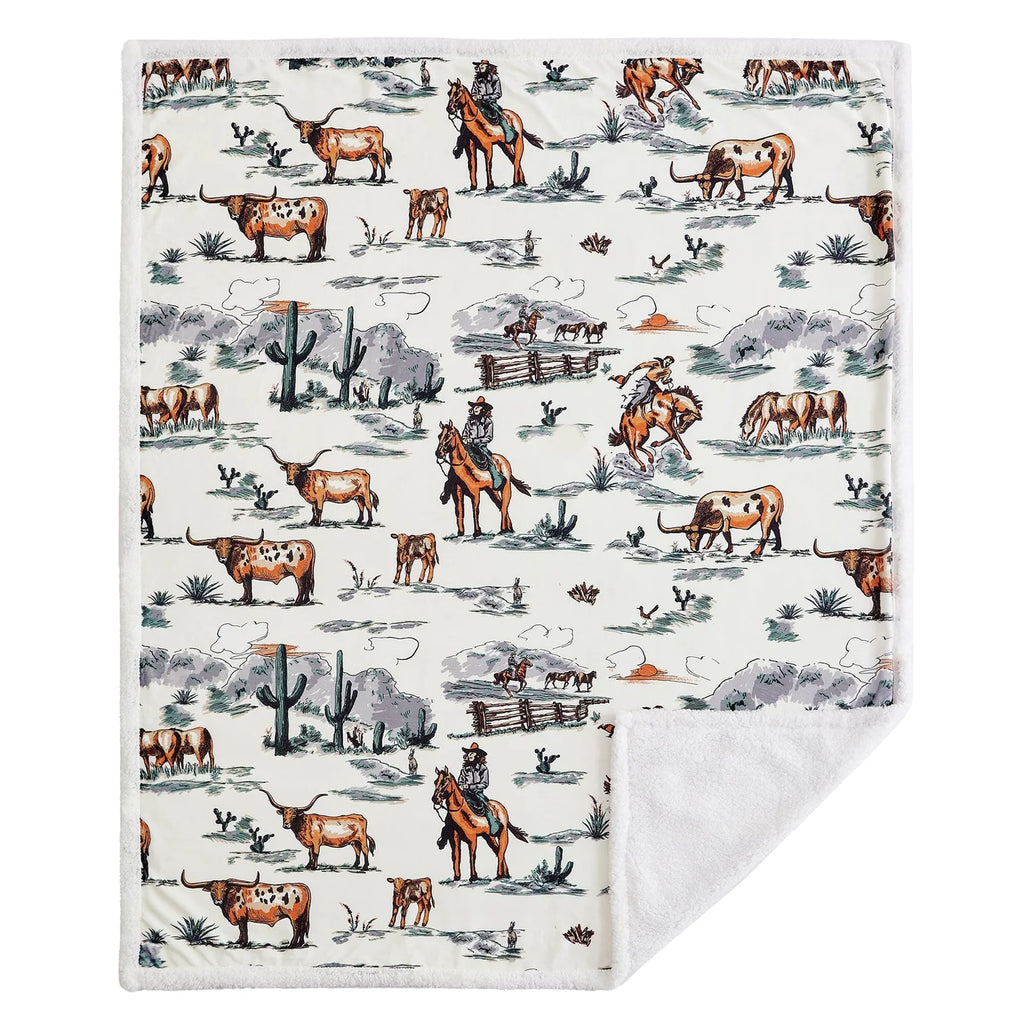 Ranch Life Western Toile Campfire  Sherpa Throw