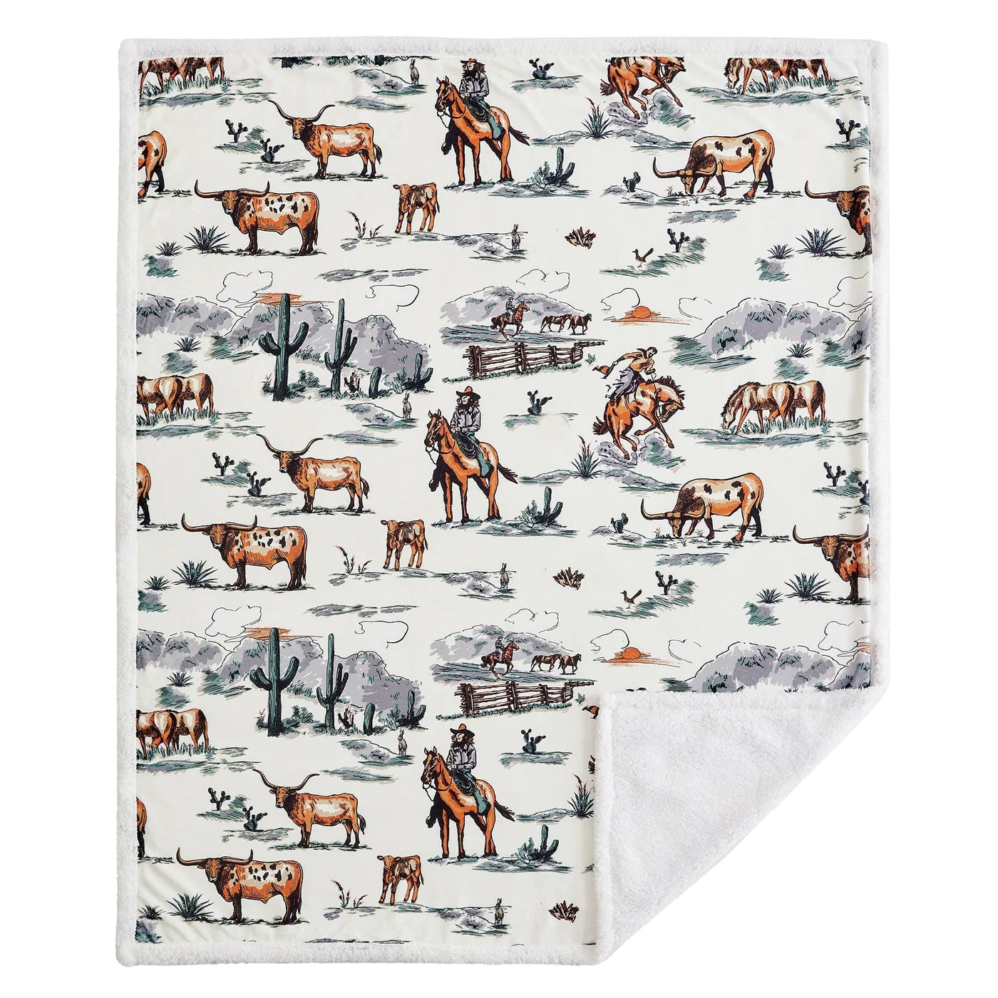Ranch Life Western Toile Campfire  Sherpa Throw