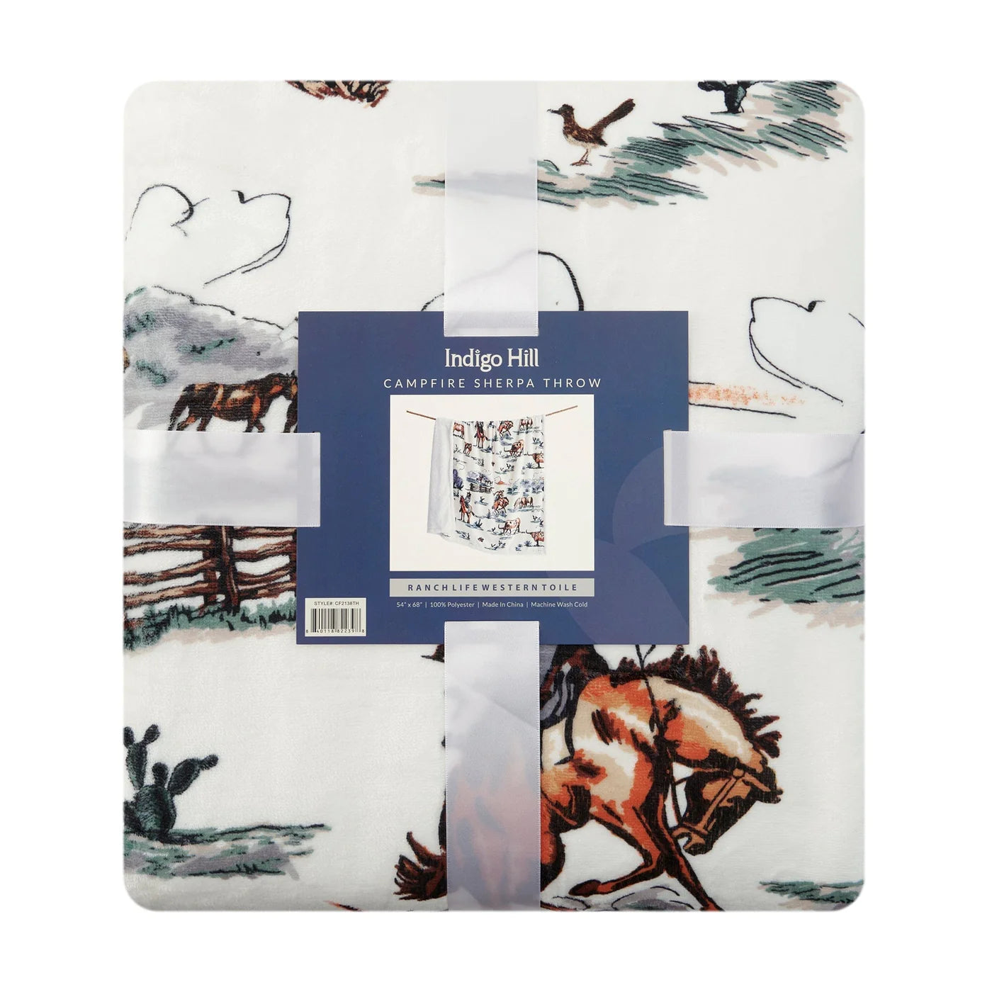 Ranch Life Western Toile Campfire  Sherpa Throw