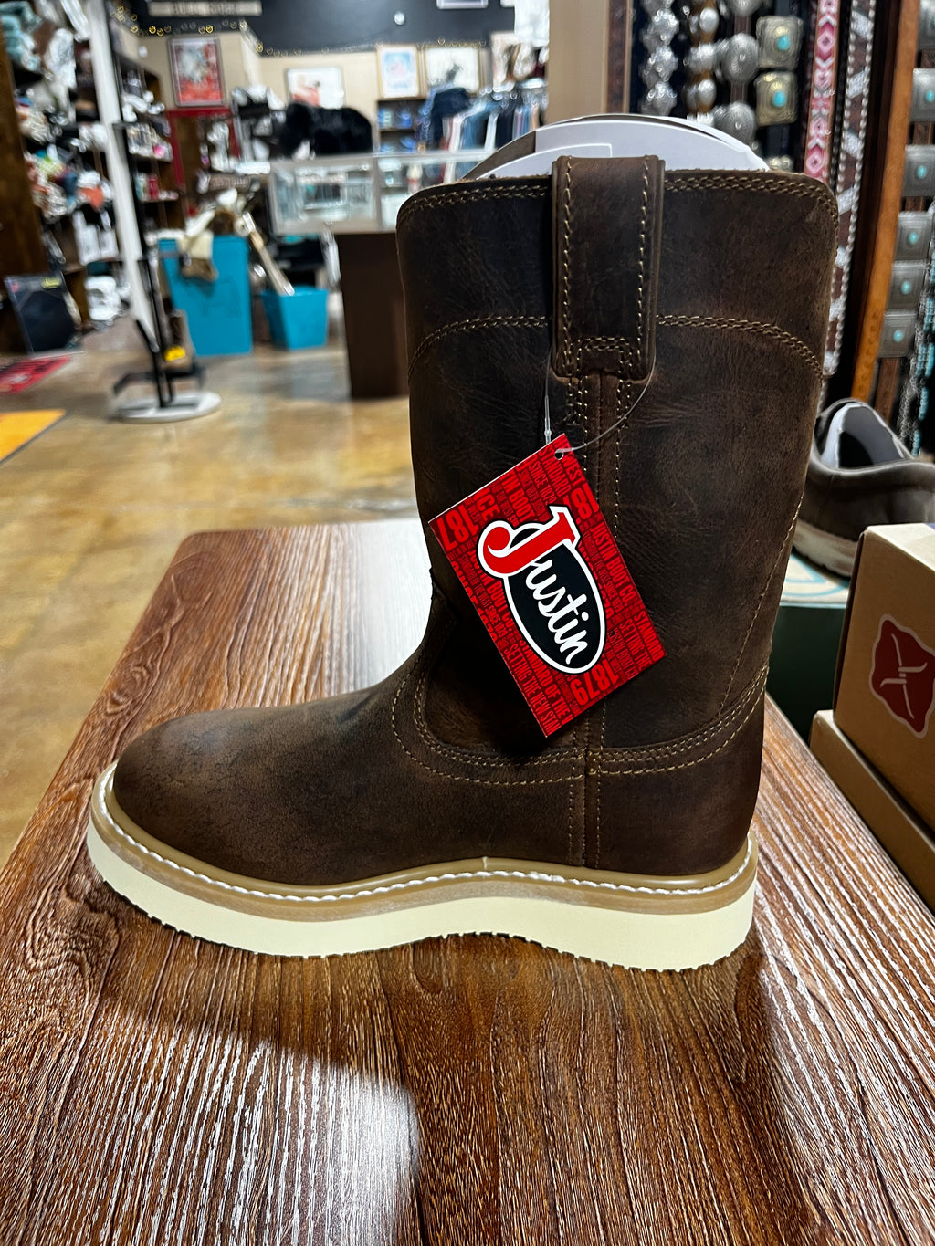 Justin Men’s Pecan Brown Water Buffalo Round Toe Boot(OW4710)