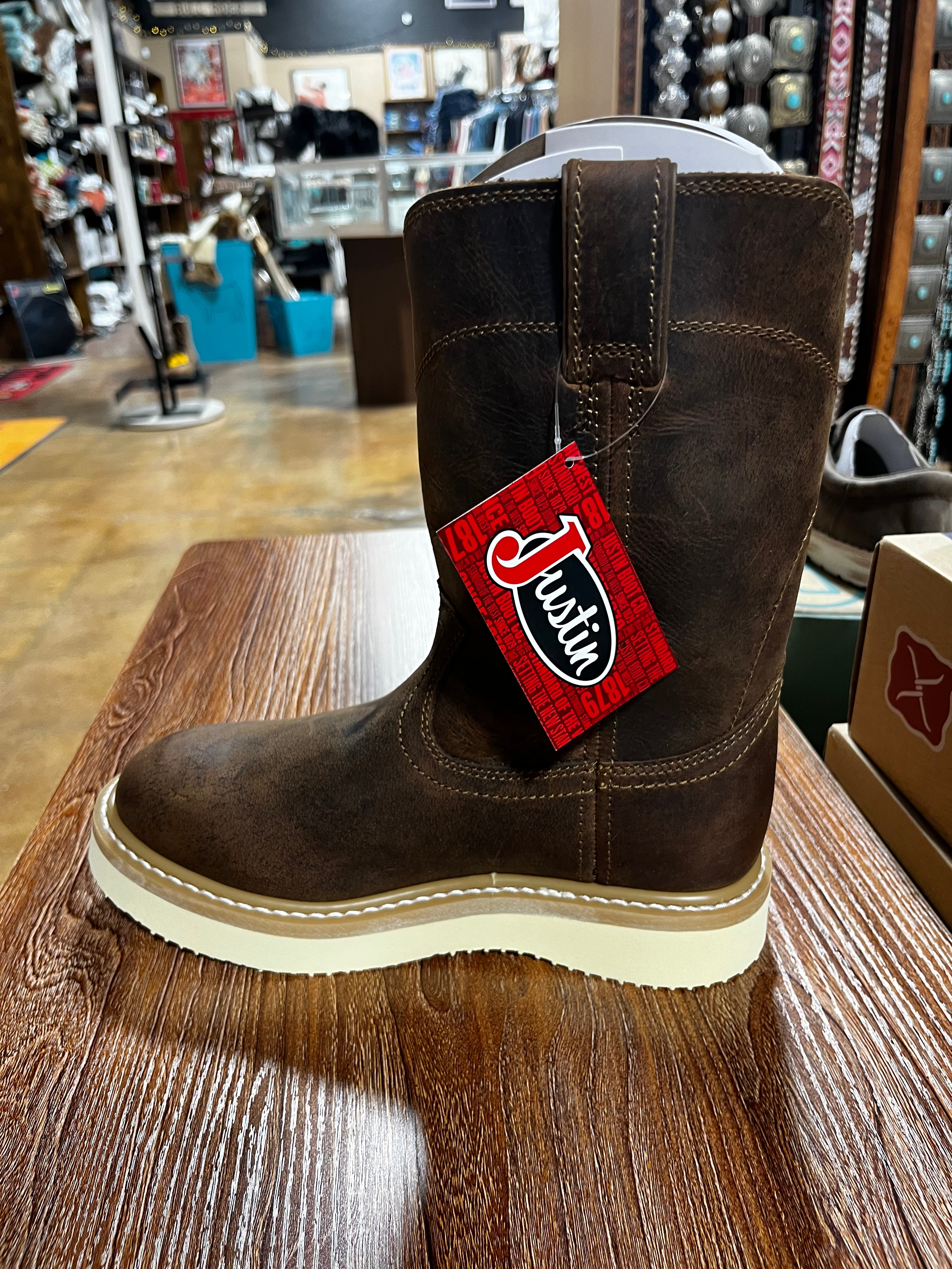 Justin Men’s Pecan Brown Water Buffalo Round Toe Boot(OW4710)