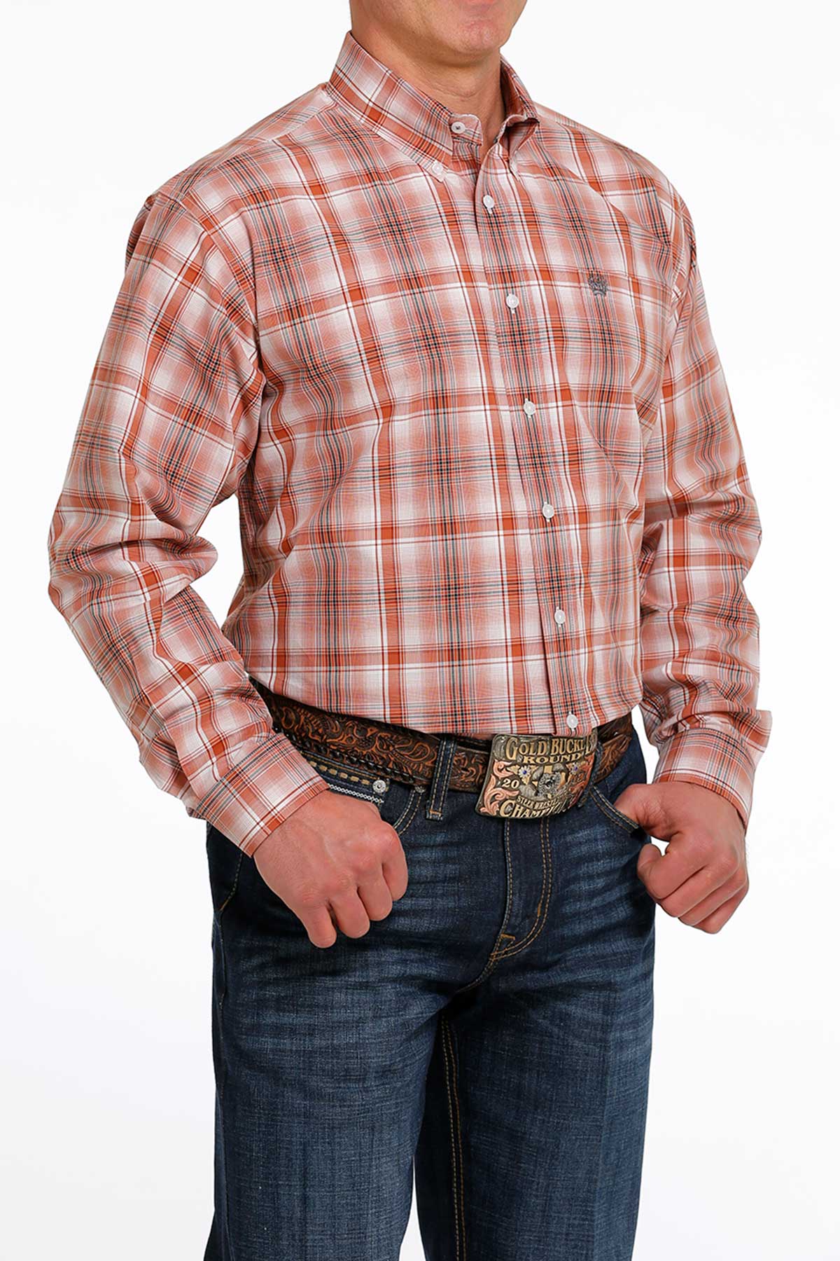 Cinch Men’s Orange Plaid shirt (5504)