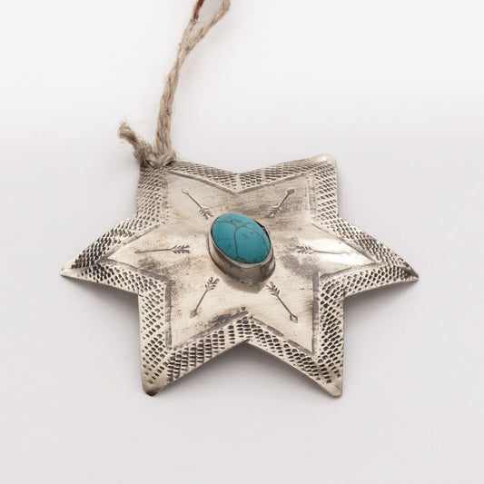 Silver Star Ornament with Turquoise