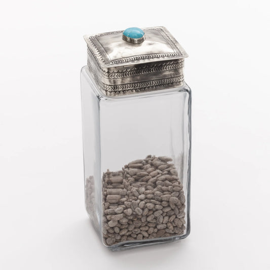 Large Glass Bottom Canister with Silver & Turquoise