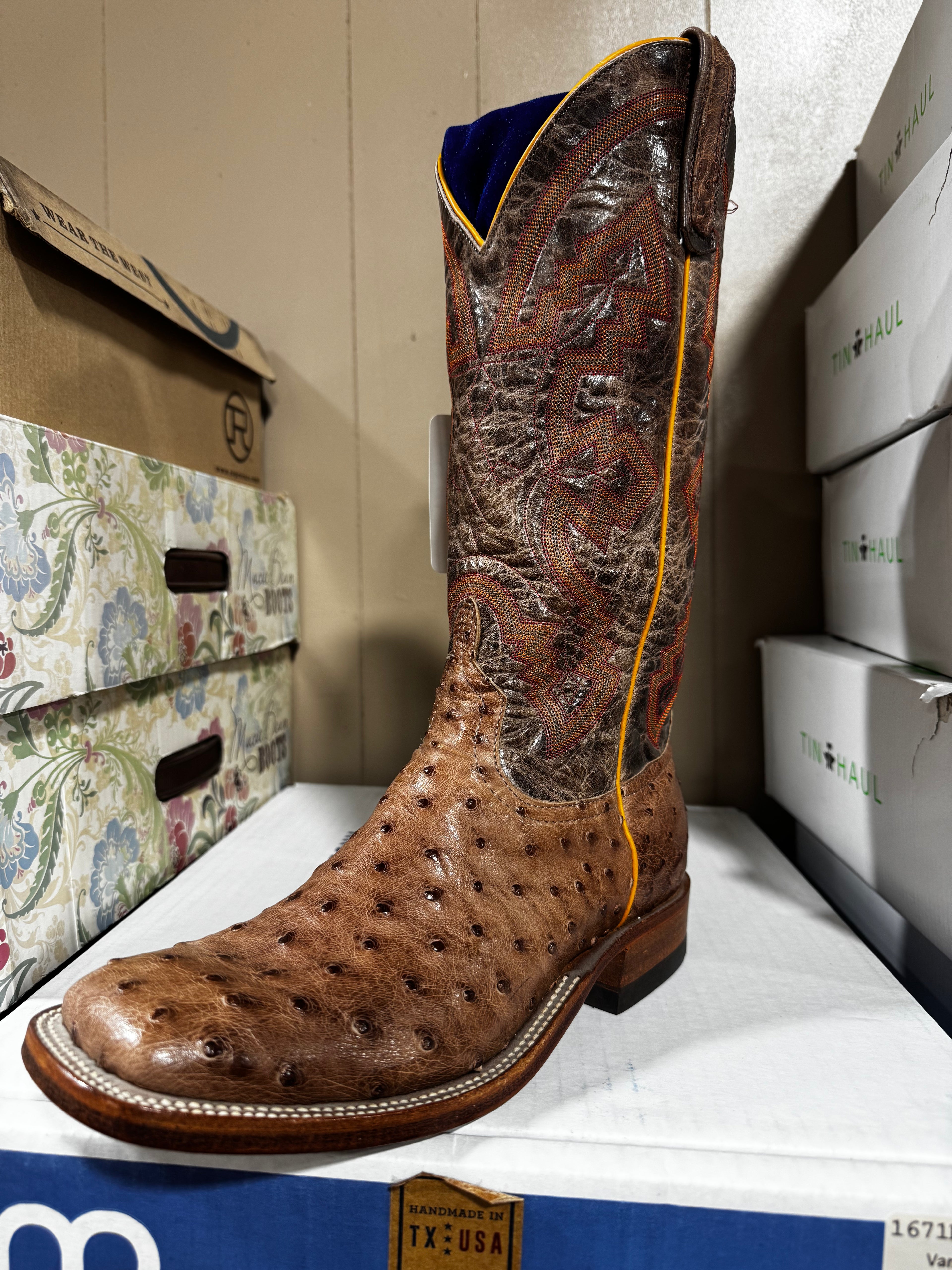 Anderson Bean Rum Brown Ostrich Boots (s1099)