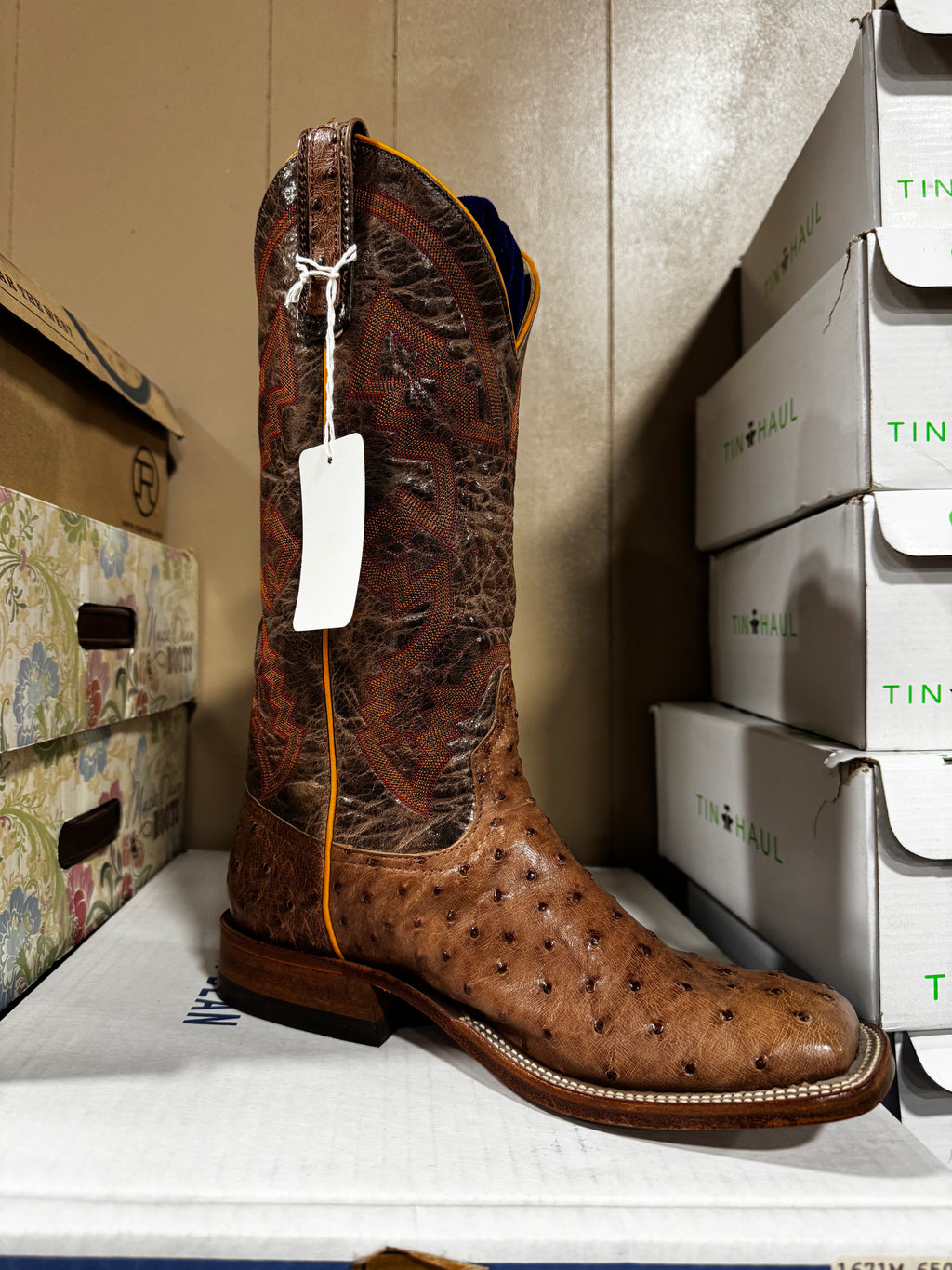 Anderson Bean Rum Brown Ostrich Boots (s1099)