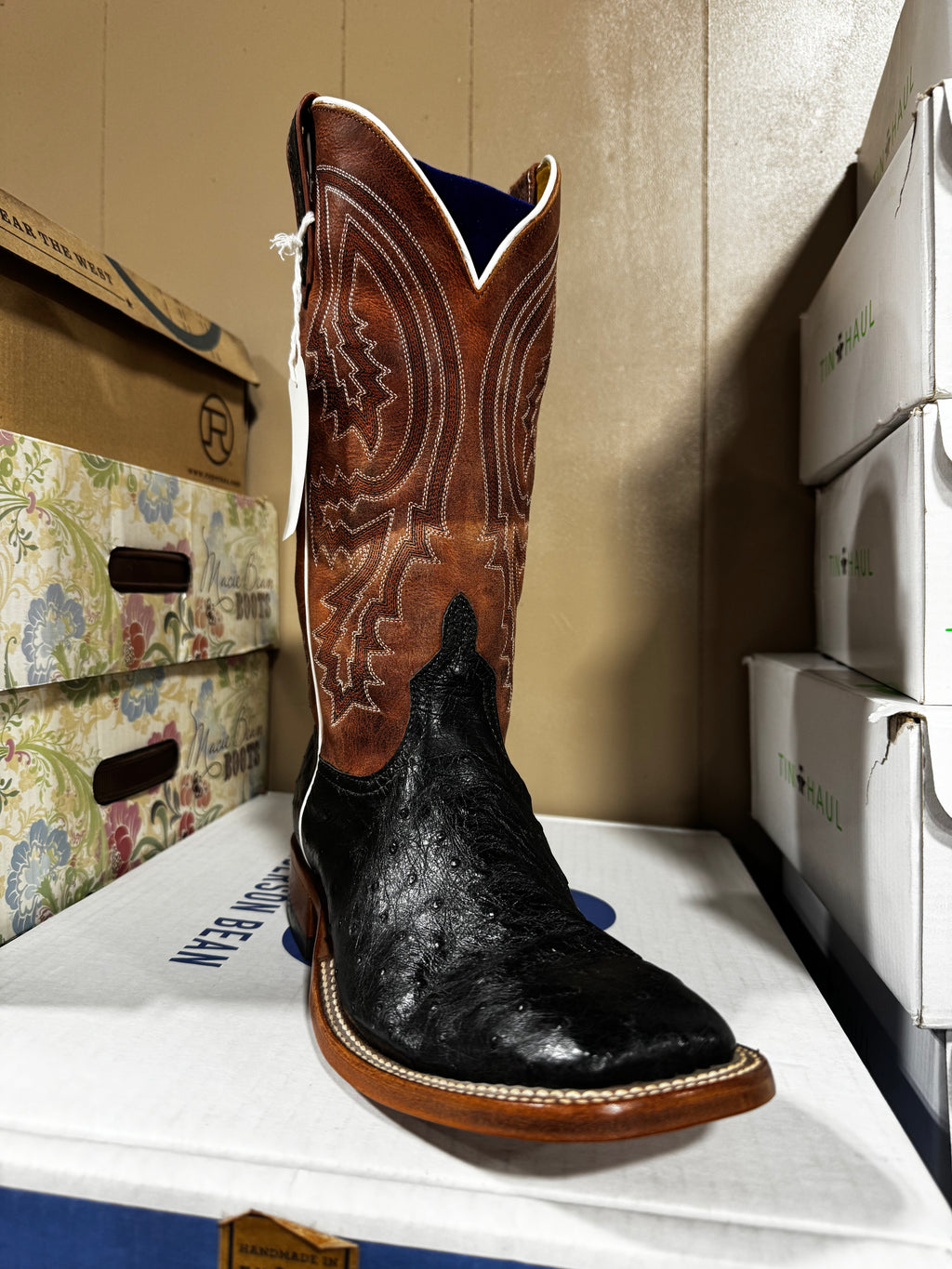 Anderson Bean Black Ostrich Boots (s1098)